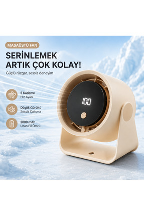 TARÇIN Teknomie Şarjlı Masaüstü Vantilatör | 100 Kademeli Dijital Ekranlı, Za...