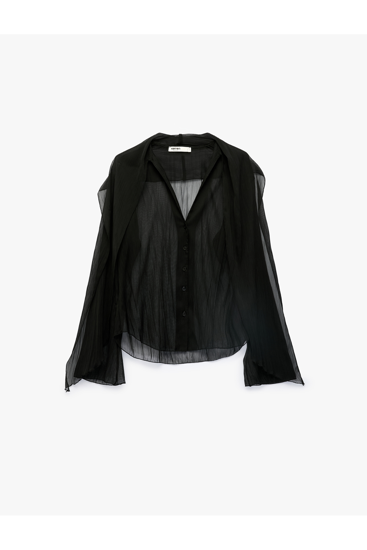 Koton Chiffon Scarf Collar Long Sleeve Buttoned Transparent Blouse