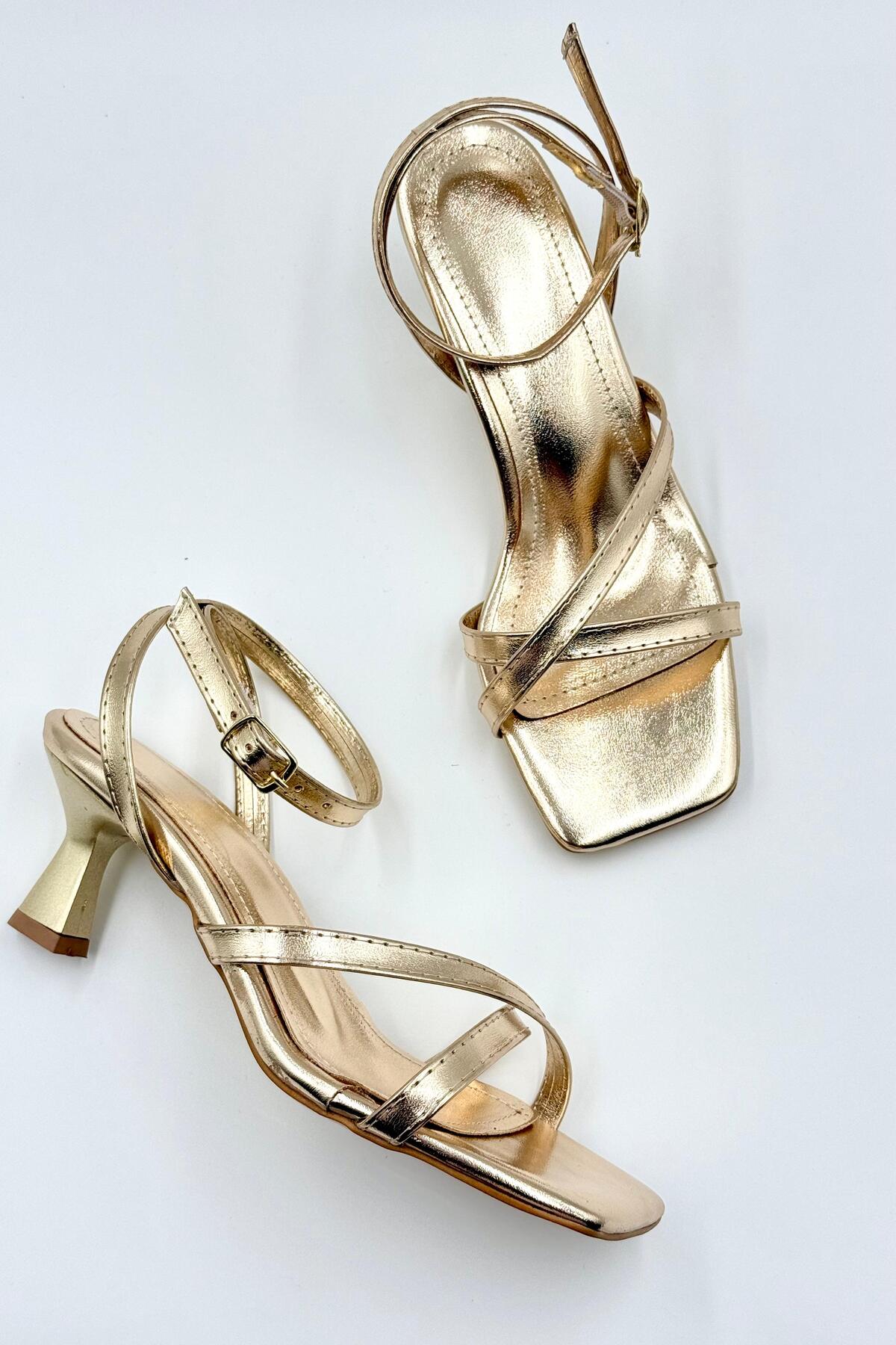 DefHeel'e Lily Women's Low Heel Shoes Sandals Evening Dress Wedding Graduation Office Comfortable Stylish Shoes Gold Gold