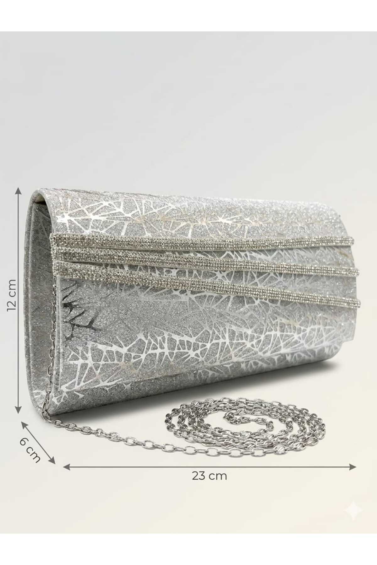 ZİVORA Kadın Abiye Portföy Çanta Taş Detaylı Gece Işıltısı Clutch Çanta görsel 2