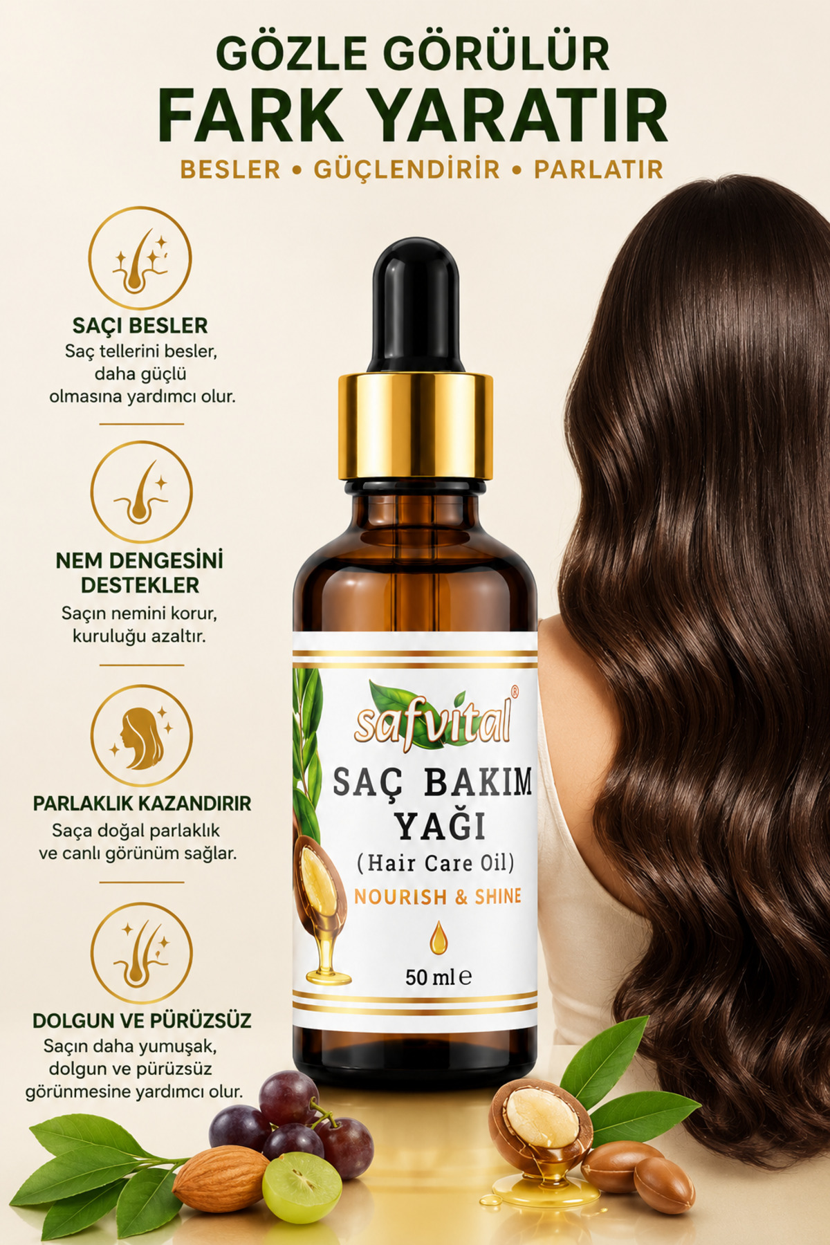 روغن مراقبت از مو ۵۰ میلی‌لیتر حاوی آرگان، جوجوبا، هسته انگور هندی و بادام شیرین. ضد وز، مرطوب‌کننده قوی، براق‌کننده، ظاهری نرم. مغذی و تقویت‌کننده انتهای مو. سرم ویتامین E — safvital-haircare-oil-20ml — تصویر 4 از 9