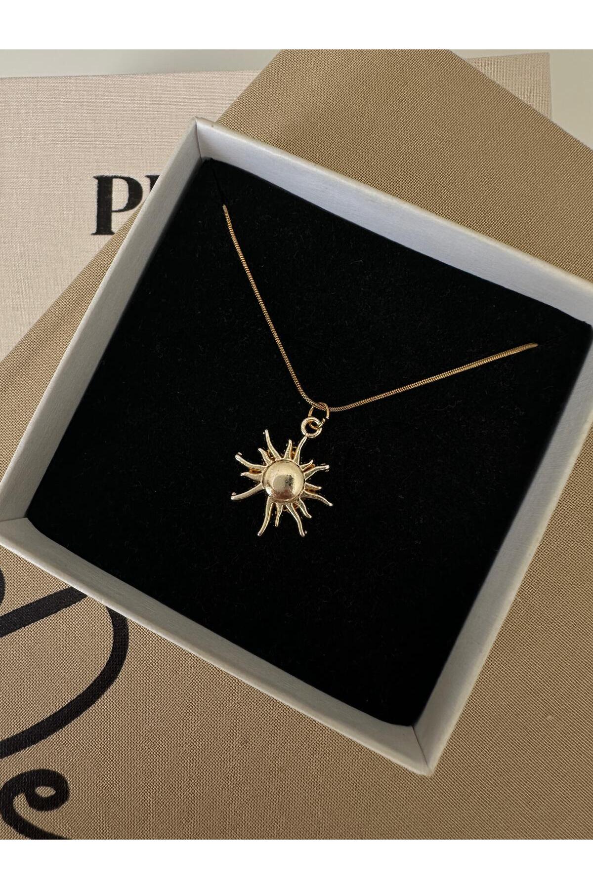 Güneş Charm Çelik Zincirli Gold Kadın Kolye (45 Cm) - Detay Görseli 1
