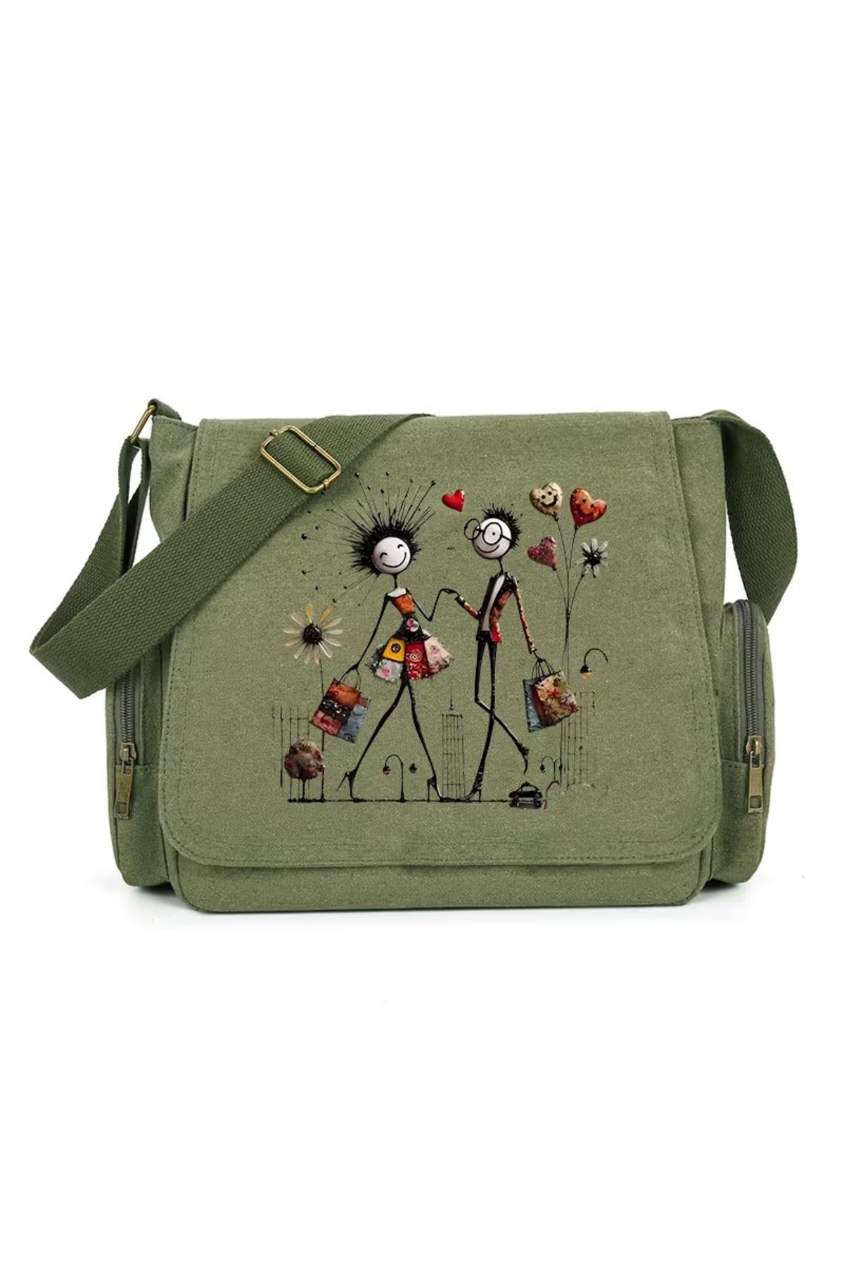 Touz Moda Happy Couple Baskılı Unisex Postacı Çantası görsel 2
