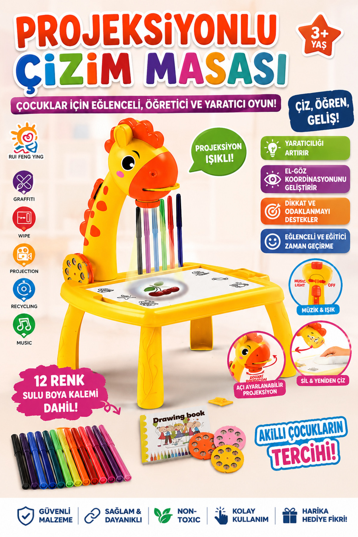ARAT DİAMOND TOYS Projeksiyonlu Zürafa Çizim Masası | Eğitici