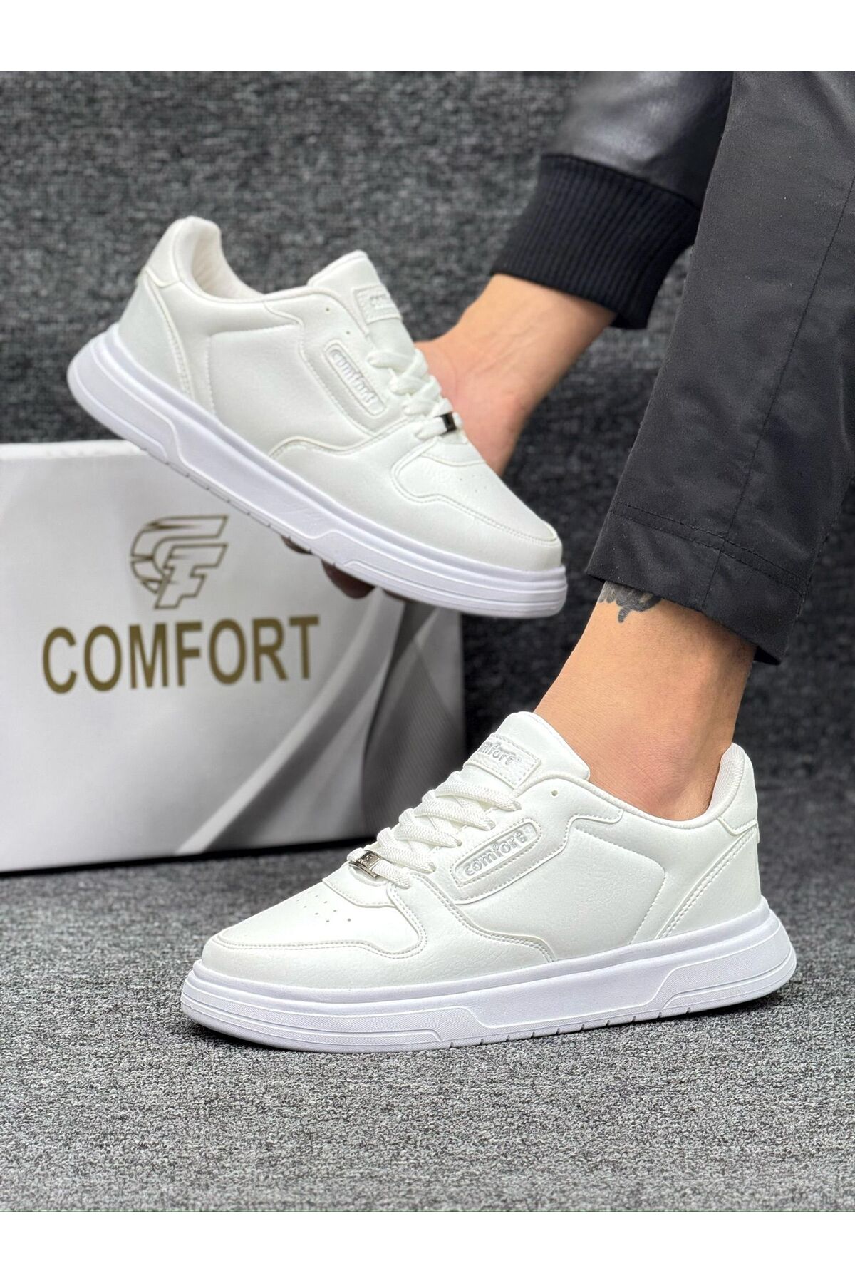 Comfort Ayakkabı Erkek Siyah Bağcıklı Günlük Spor Ayakkabı Rahat Taban Sneaker