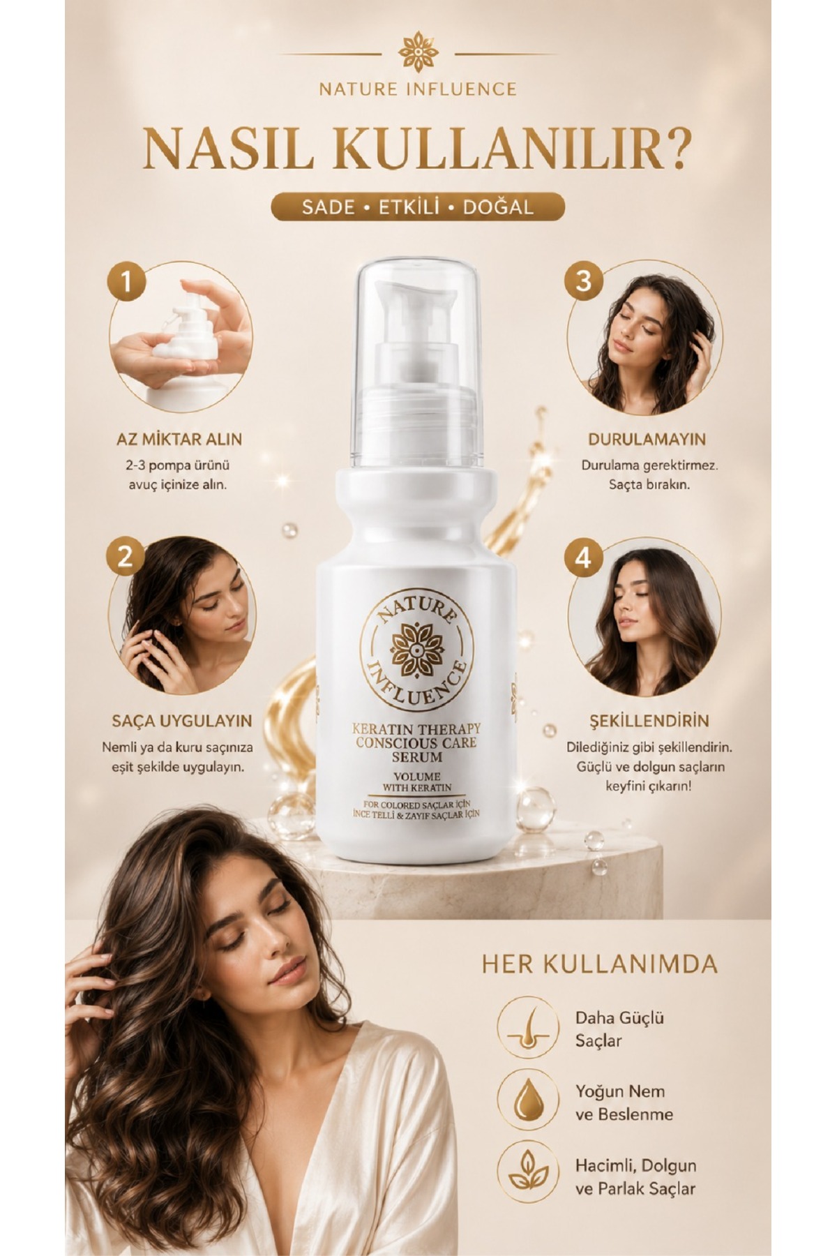 KERATİN TERAPİLİ GÜÇLENDİRİCİ SAÇ SERUMU 100ML — TYCF4EA5AB0E2F51D7E51F000 — تصویر 4 از 5