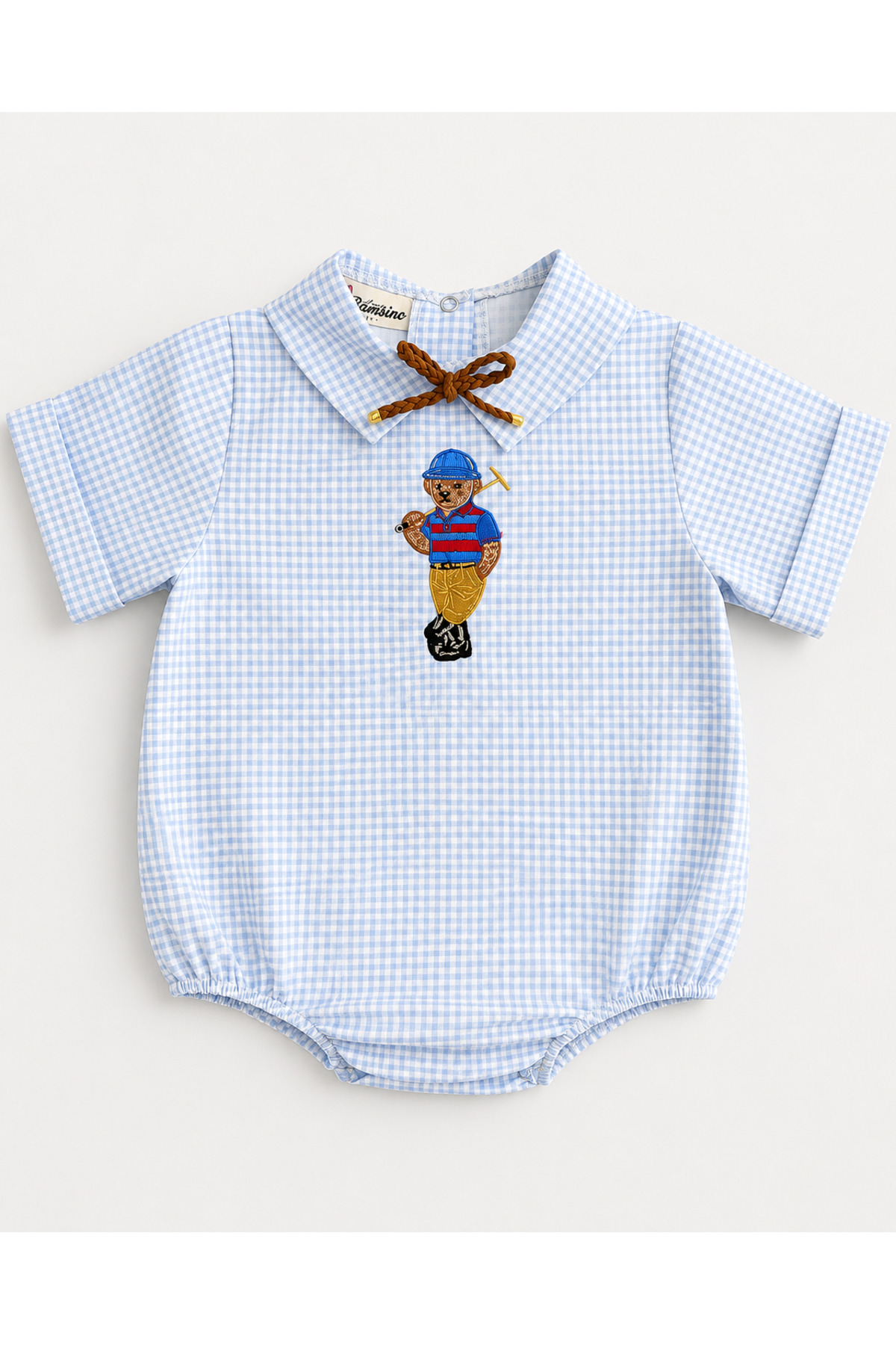 il mio bambino Handmade 100% Cotton Polo Bear Embroidered Party Baby Shirt