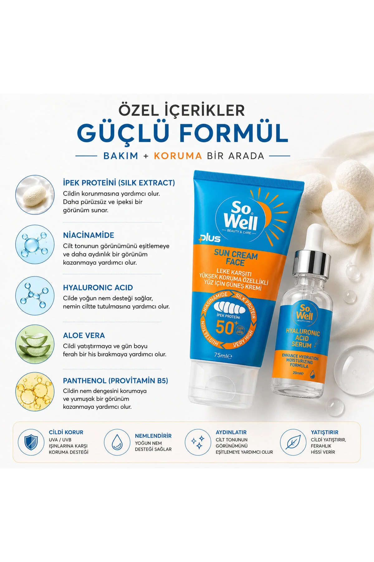 So well Leke Karşıtı Yüz İçin Güneş Kremi Spf 50+ Plus 75 ml + Hyaluronic Serum Hediyeli 20 ml — SW1
