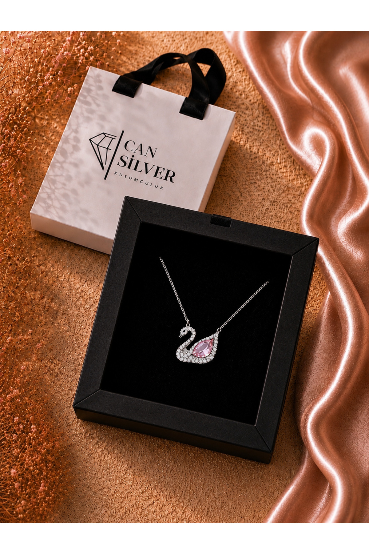 CAN SİLVER Pembe Zirkon Taşlı Kuğu Kolye | 925 Ayar Gümüş Kolye- Gümüş Kuğu Kadın Kolye- Kuğu Kolye Gümüş görsel 5
