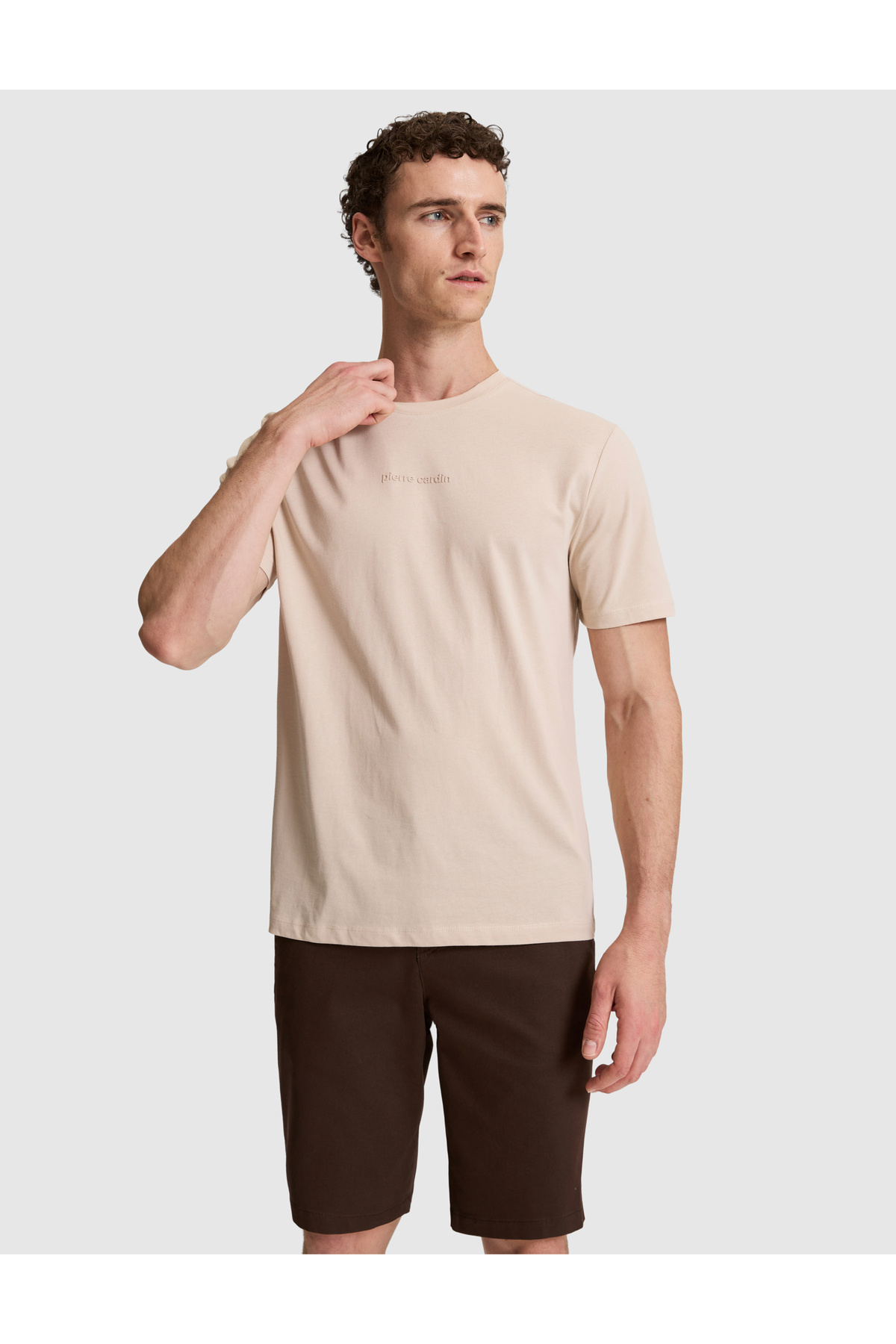 Pierre Cardin Koyu Bej Regular Fit %100 Pamuk Bisiklet Yaka Tişört 50327872-VR088 görsel 5