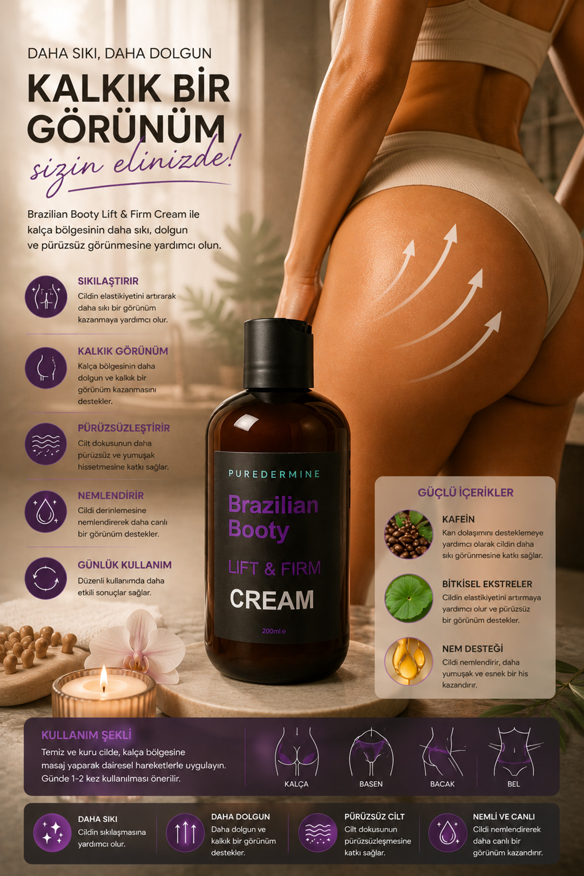 Brazilian Booty Lift & Firm Cream – Kalça Bölgesi İçin Sıkılaştırıcı ve Dolgun Görünüm Destekleyici Nemlendirici Vücut Bakım Kremi — hwc44 — تصویر 6 از 8
