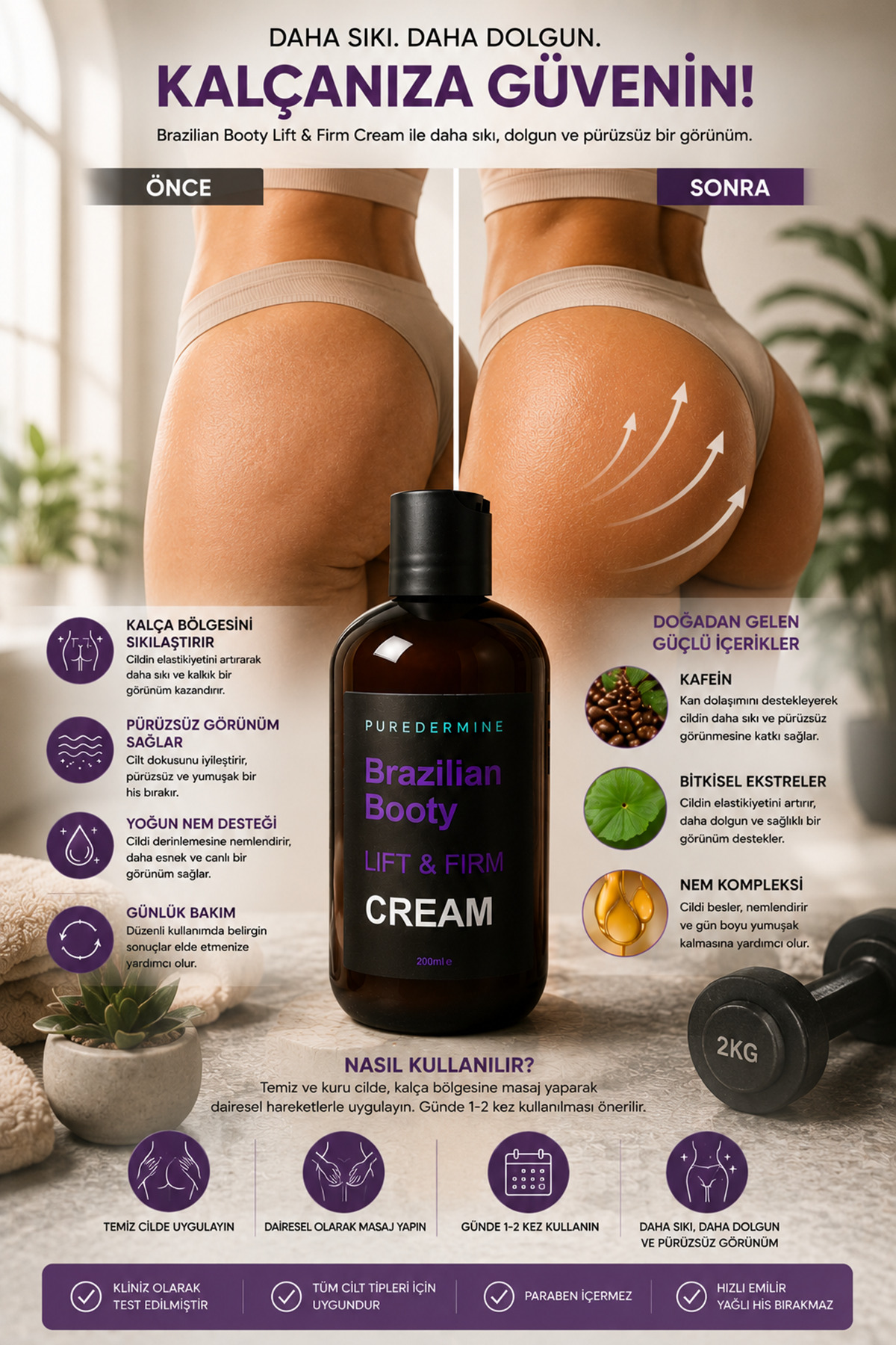 Brazilian Booty Lift & Firm Cream – Kalça Bölgesi İçin Sıkılaştırıcı ve Dolgun Görünüm Destekleyici Nemlendirici Vücut Bakım Kremi — hwc44 — تصویر 3 از 8