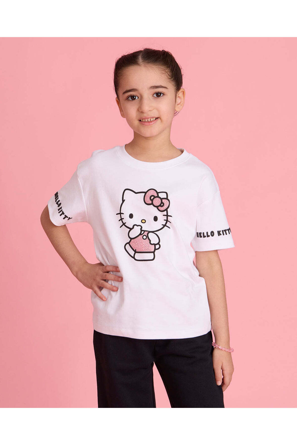 REDTAG Girls White Hello Kitty T-shirt
