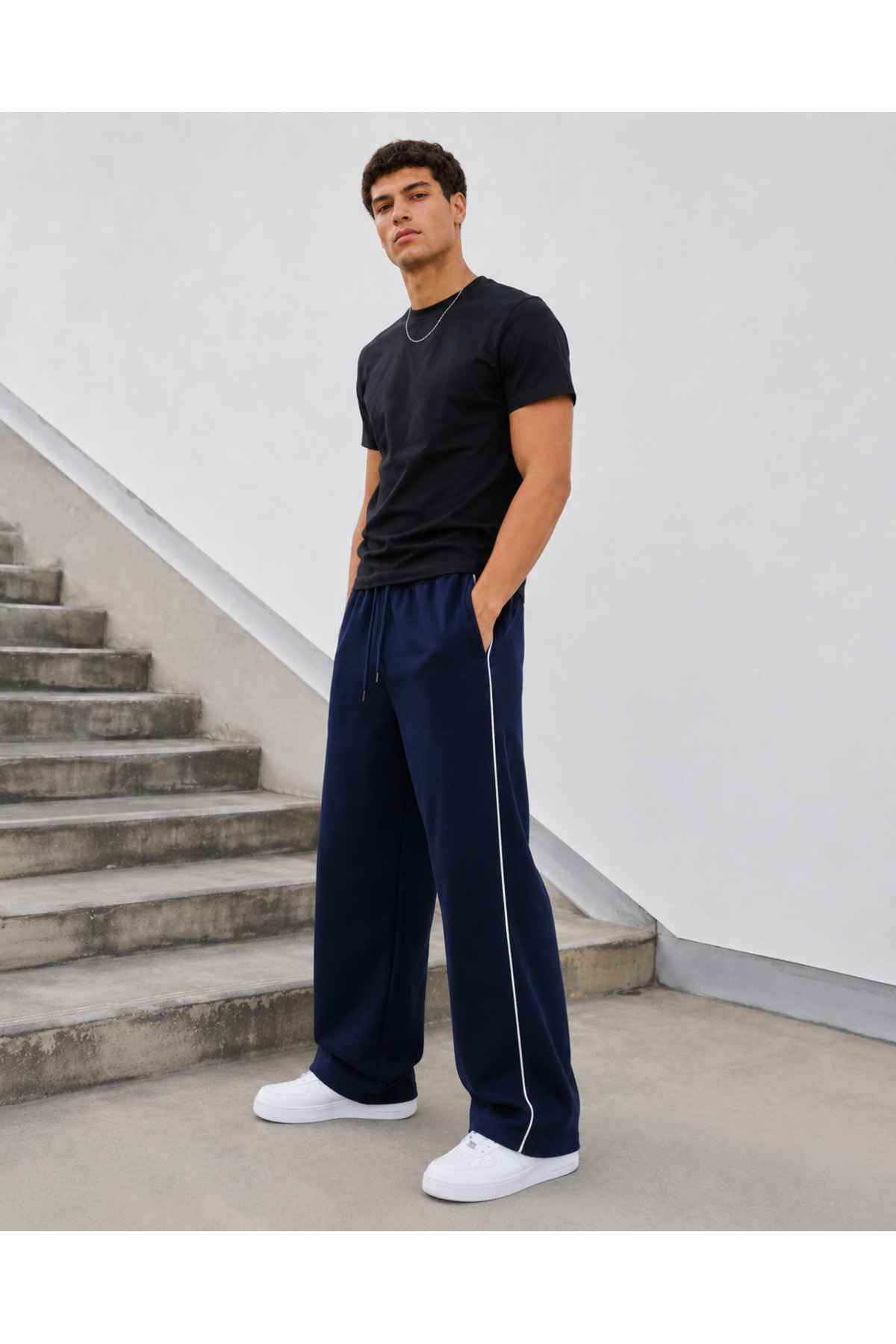 De Carte Harajuku Streetwear Yan Şeritli Erkek Bol Kesim Ayarlanabilir Geniş Paça Eşofman Altı görsel 5