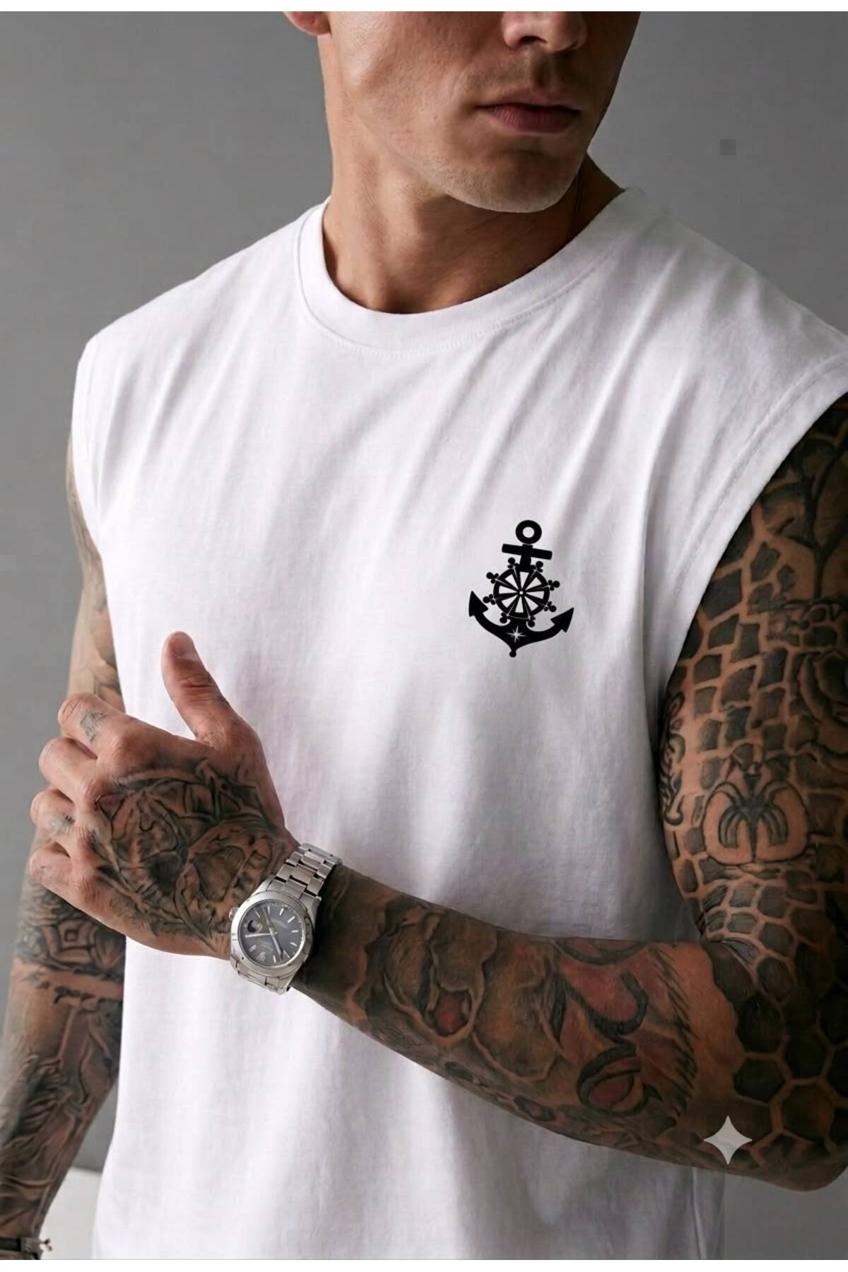 FAVORİST GEMİ ÇAPASI Baskılı Erkek (Sıfır Kol) Sporcu Kolsuz Atlet Tshirt