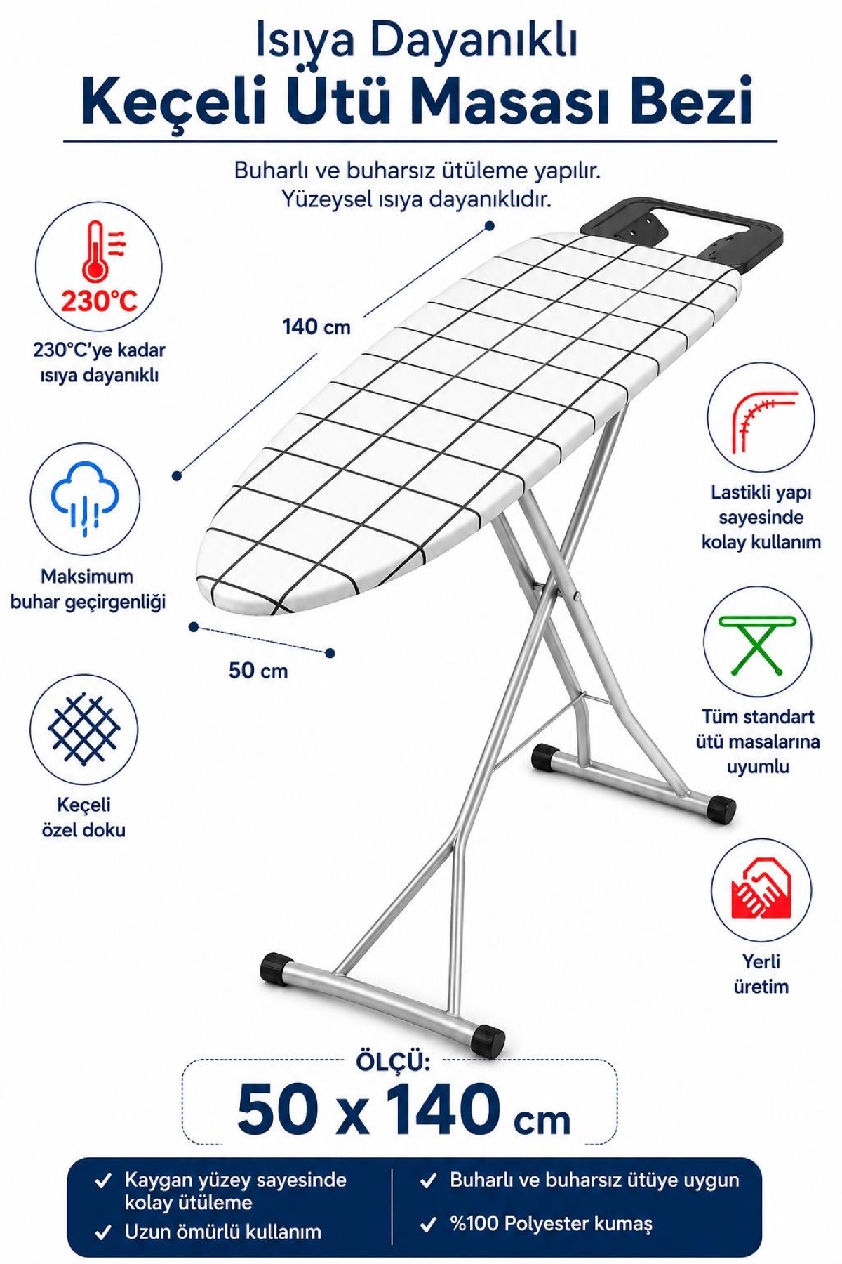 Ironing Board Case (50*140 cm Ironing Board Cloth with Sealed Elastic