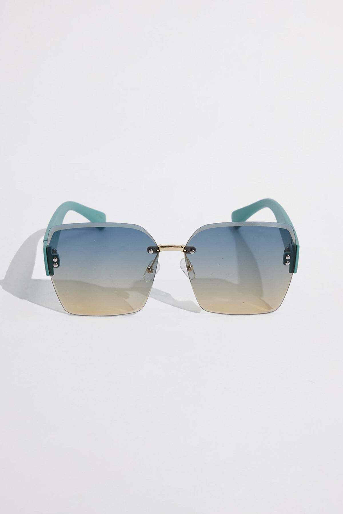 Women's Frameless Square Glasses UV 400 Protected Mint Color Sunglasses