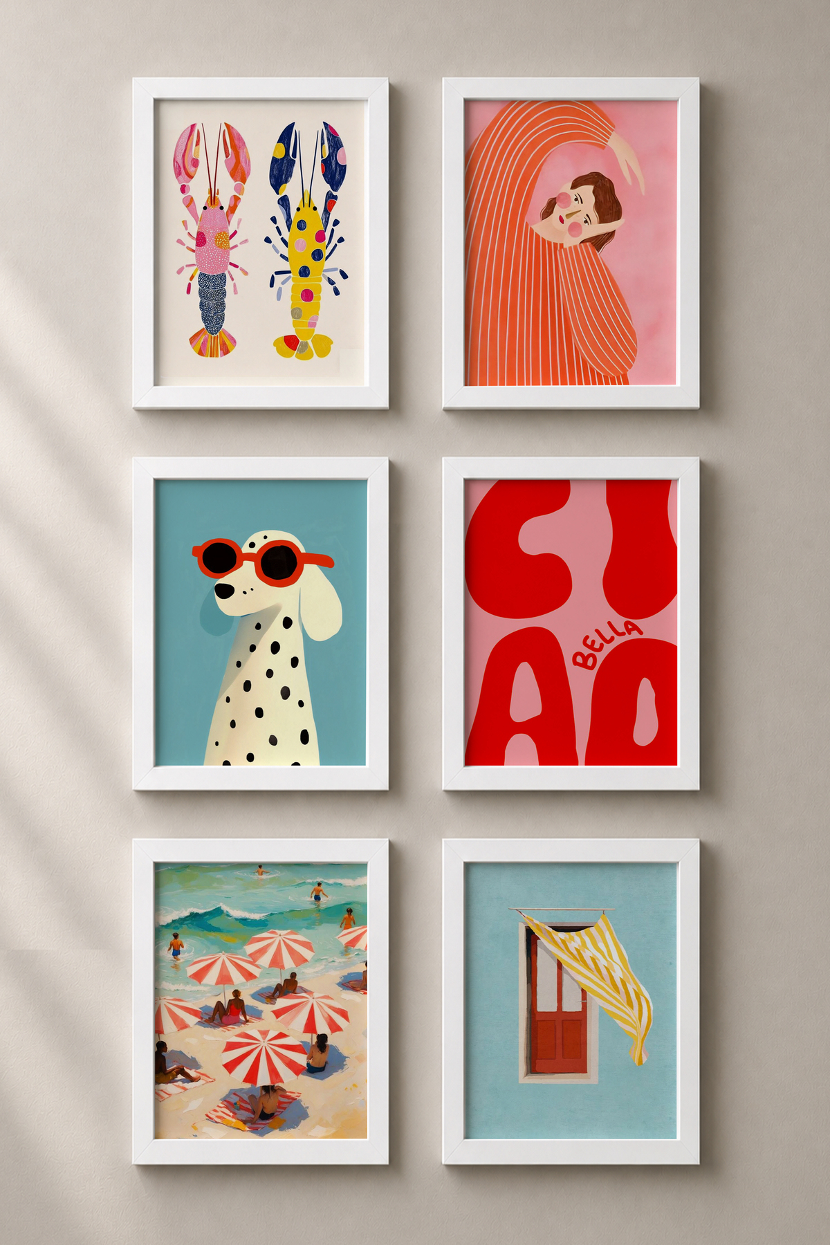 6 Pieces White Wooden Framed Painting Framed Poster Artistic Modern Wall Decor (SIX02)