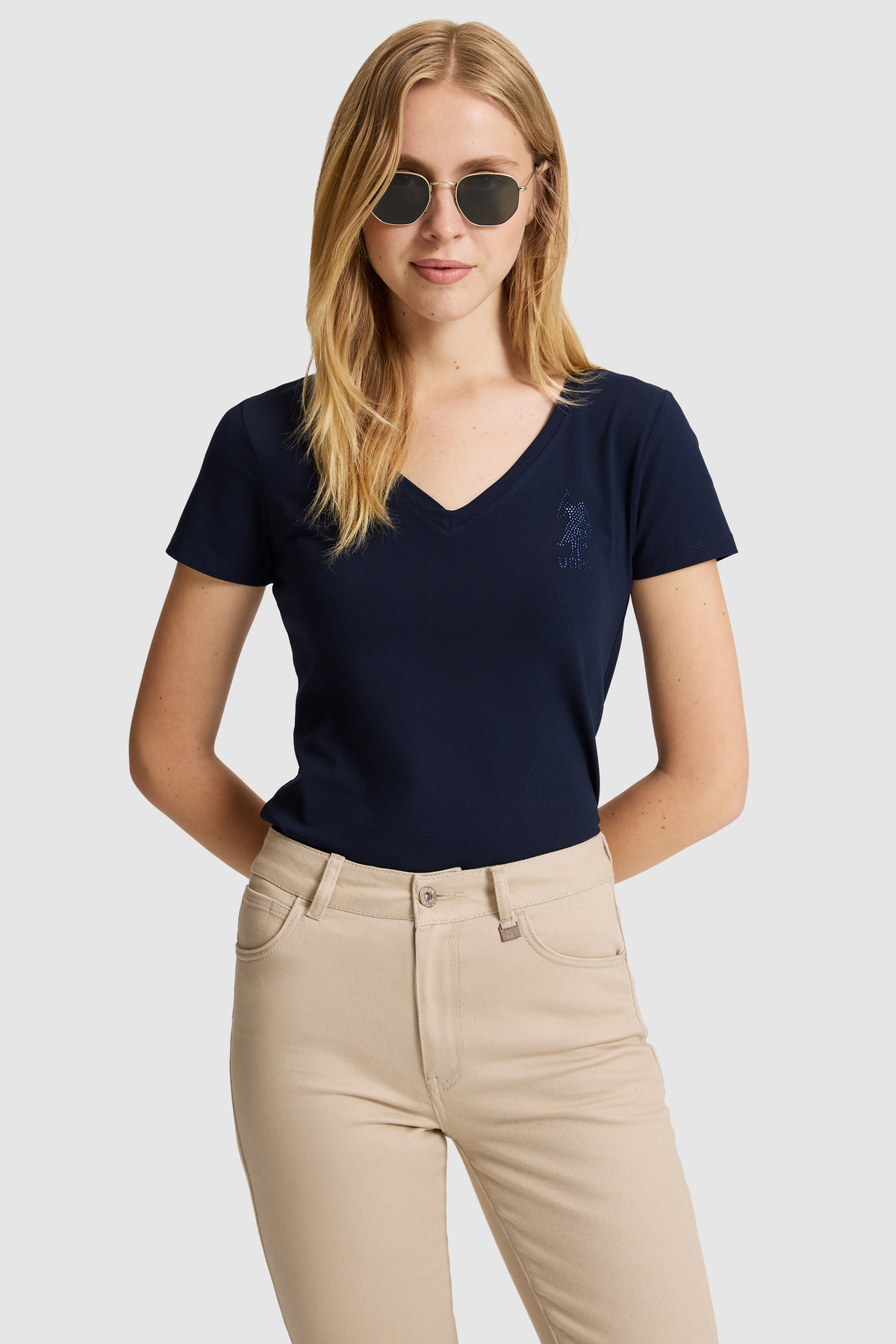 U.S. Polo Assn. Women's Navy Blue V-Neck Basic T-Shirt 50321817-Vr033