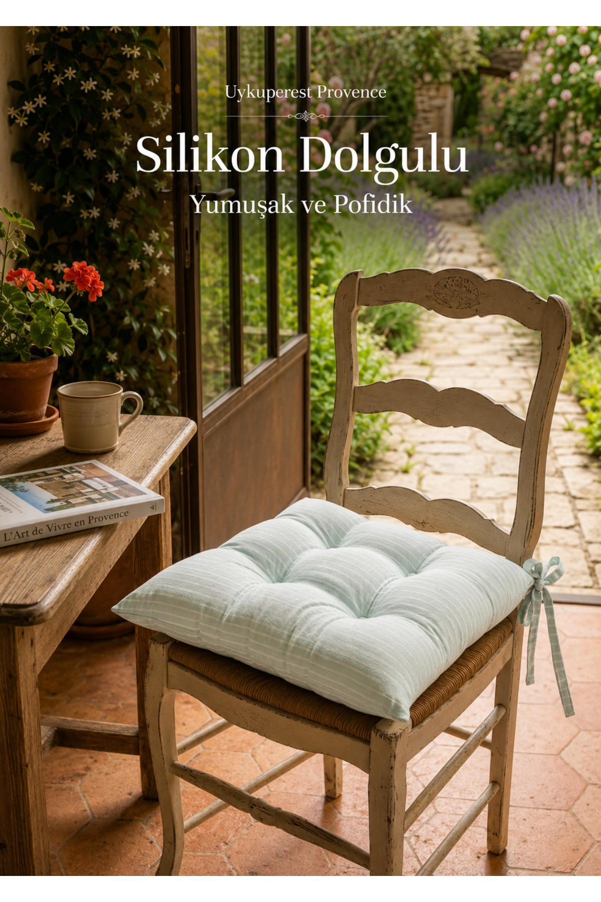 Pastello Pofidik Sandalye Minderi 40x40 Bağcıklı 4 Puntolu Silikon Dolgulu Pamuk Bahçe Balkon Tekli detay