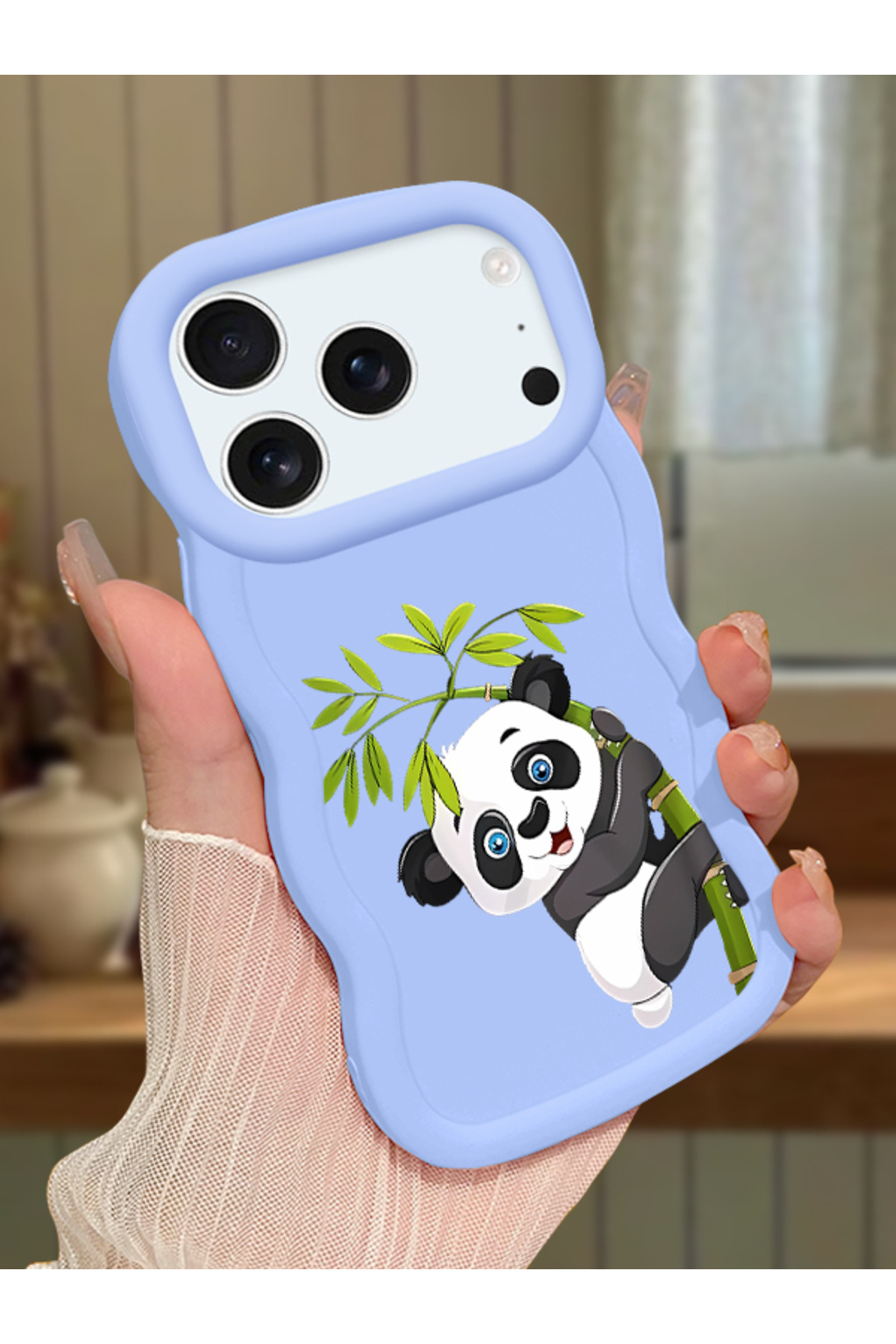 iPhone 17 Pro Max Compatible Case Camera Protector Blue Silicone Couple Phone Case Panda Pattern