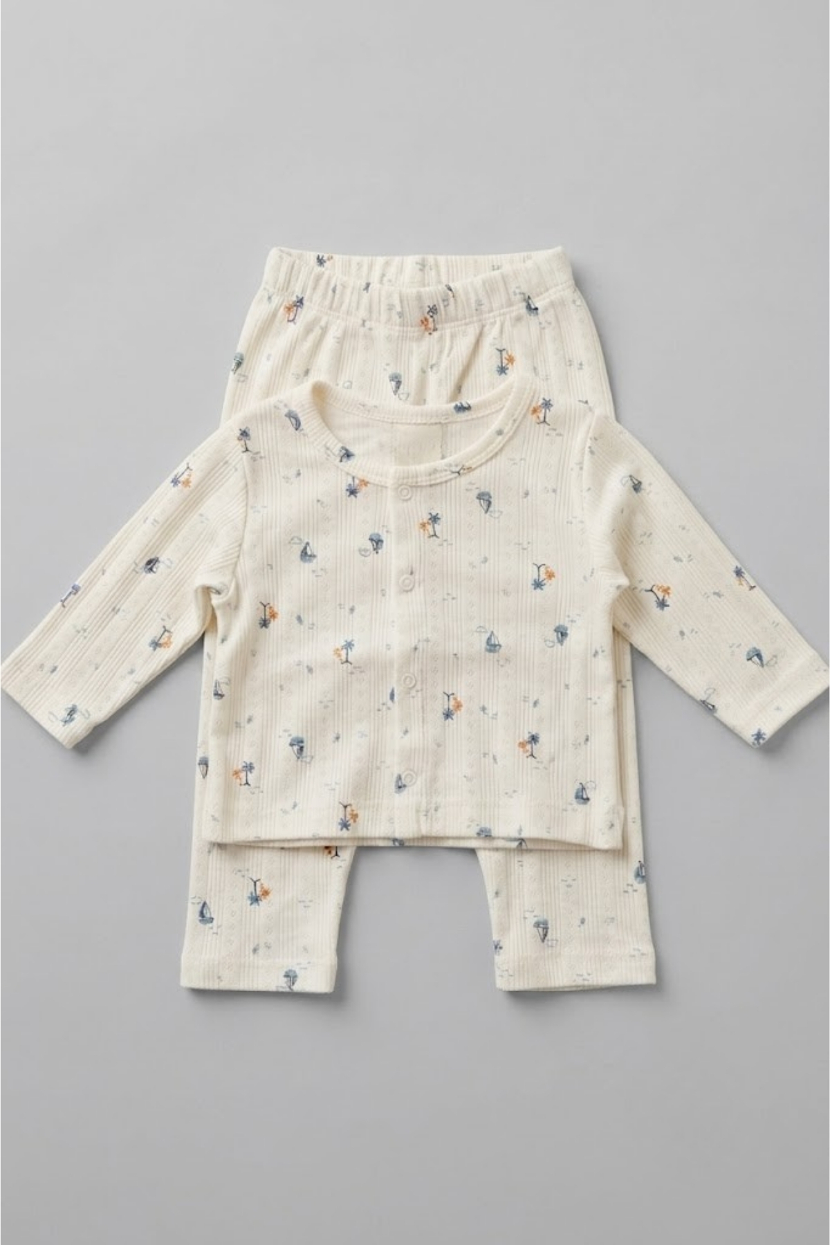 LOGO AKSESUAR Baby Kids 100% Cotton Breathable Openwork Pajamas Top and Bottom Set
