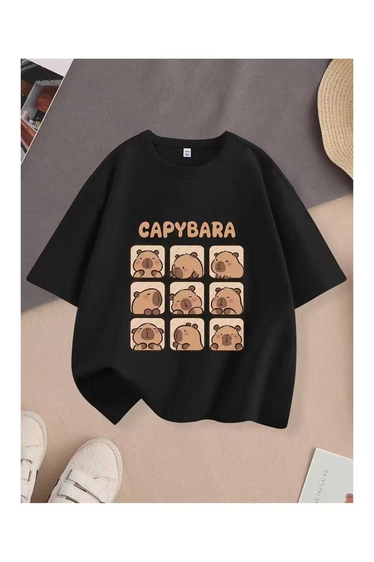 ZİYMO KADIN CAPYBARA BASKILI OVERSİZE TSHİRT