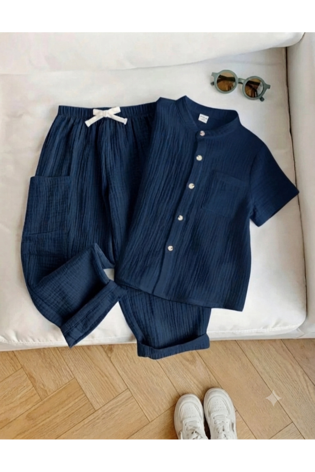 FLOWER BABY Short-Sleeved Trousers Baby Children's Double-Layer Muslin Set