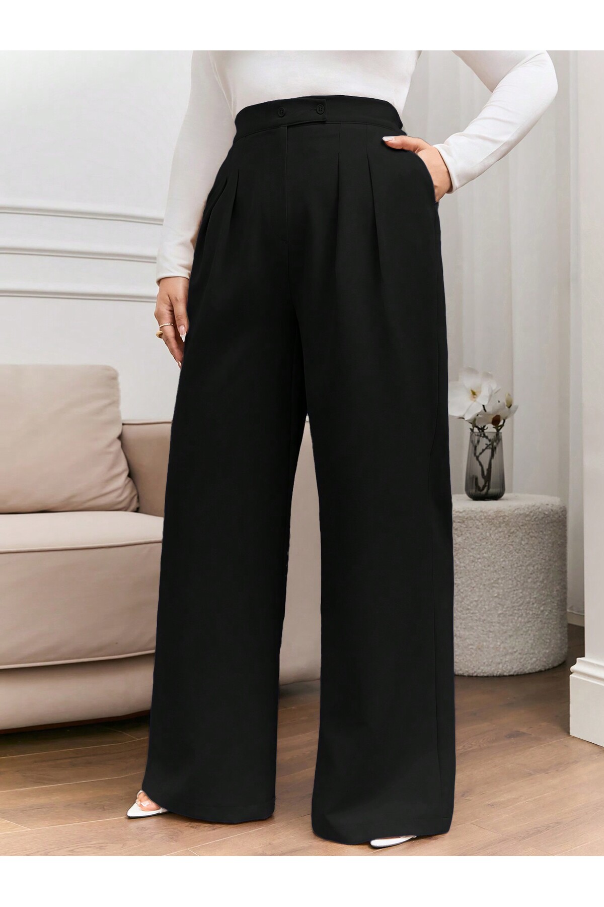 tuzu moda BÜYÜK BEDEN PANTOLON ÇİFT PİLE BÜYÜK BEDEN KADIN PANTOLONU görsel 4