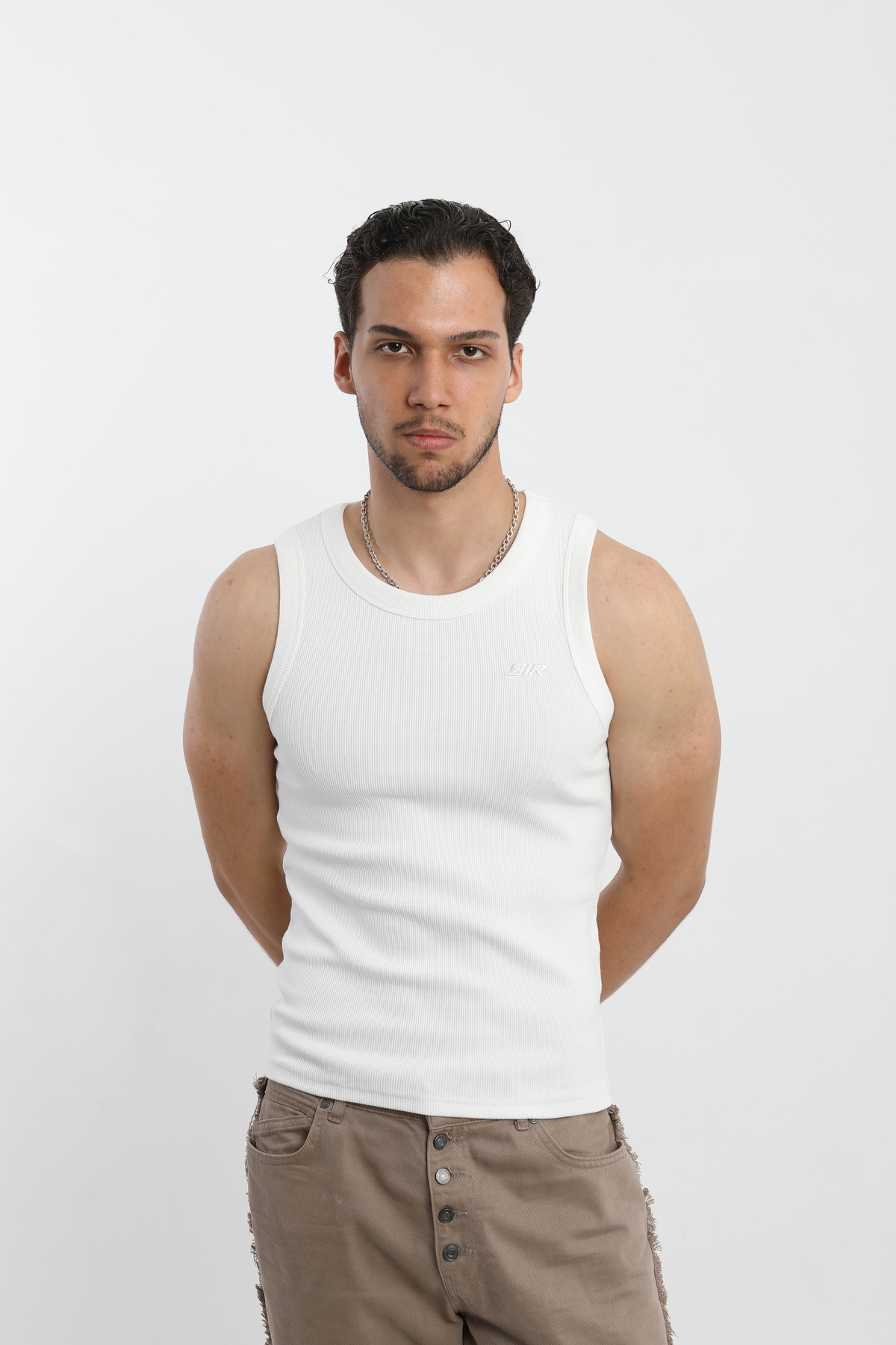 OİR Erkek Fitilli Ekru Renk Tank Top No.1 Likralı Pamuk Kaşkorse Atlet görsel 3