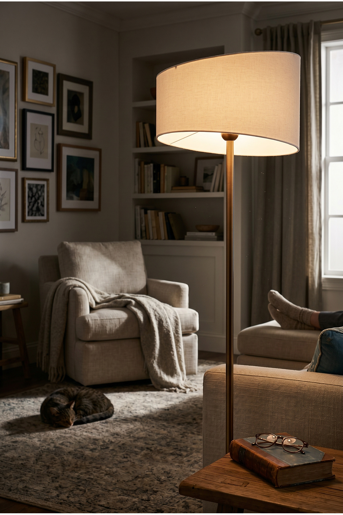 Lite Conic Antique Matte Gold Floor Lamp – Modern and Stylish Design with Elliptical Cream Cap