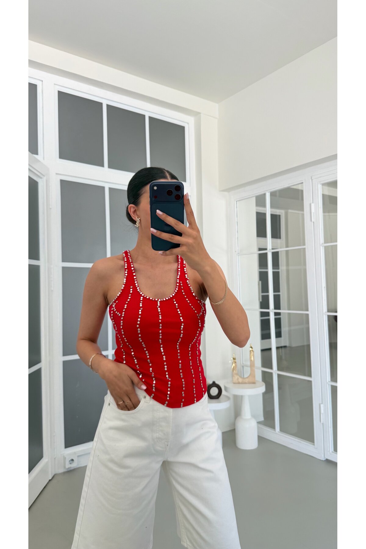 GAUS CO Kırmızı ZR Model Taşlı Zımbalı Atlet GAUS-01747