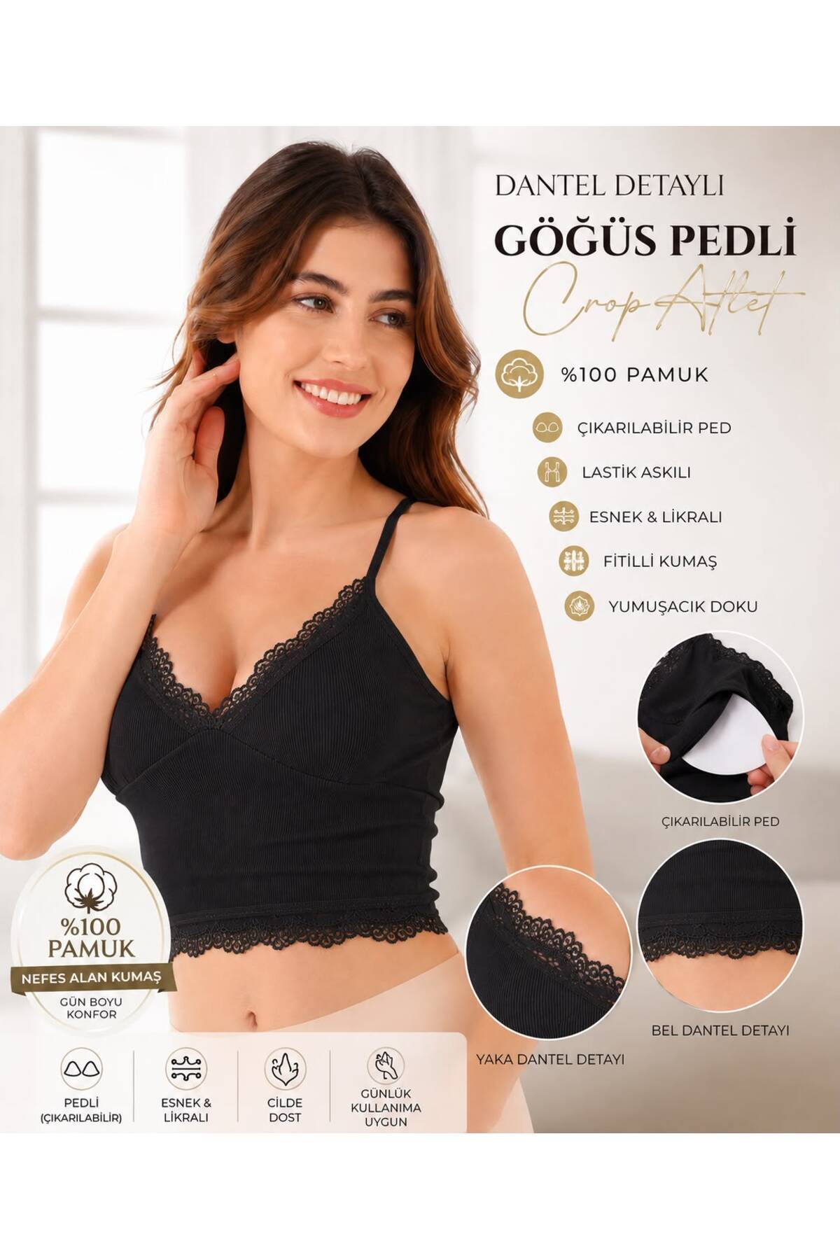 Gizem iç giyim 3'LÜ PEDLİ BÜSTİYER BLUZ CROP FİTİLLİ KUMAŞ YUMUŞACIK DOKU CANLI RENKLER görsel 2