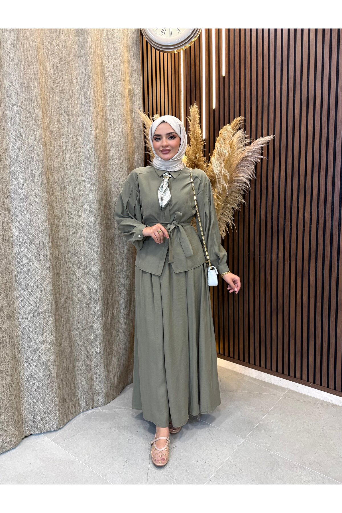 Fashionbox Lora Tensel Modal Skirt Suit | Khaki