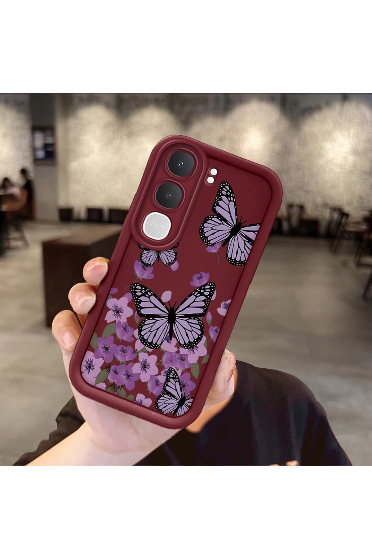 Vivo Y31 5G Compatible case camera protector Burgundy Silicone Couple Phone Case Butterfly Pattern