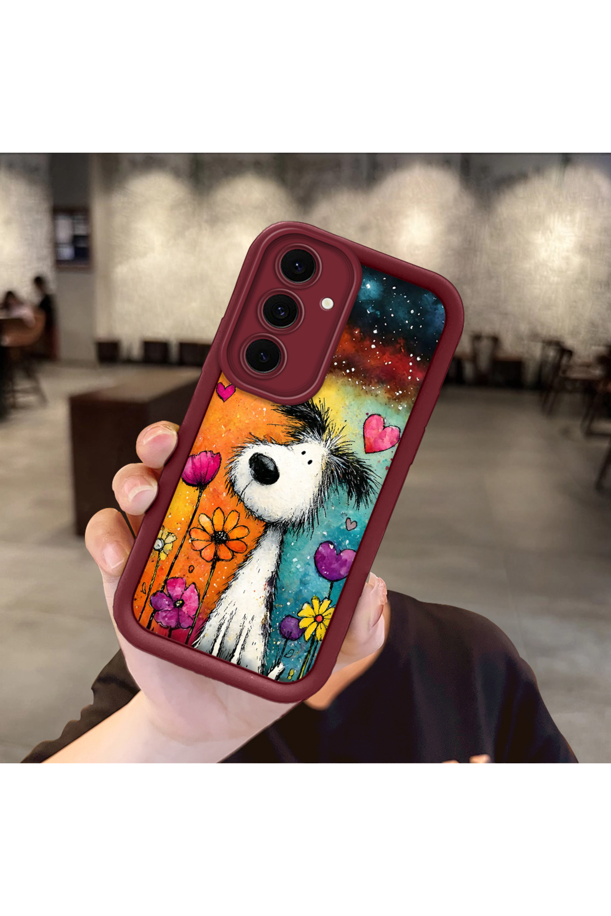Samsung Galaxy S24 FE Compatible Shockproof Camera Shielded Claret Red Silicone Print Patterned Case