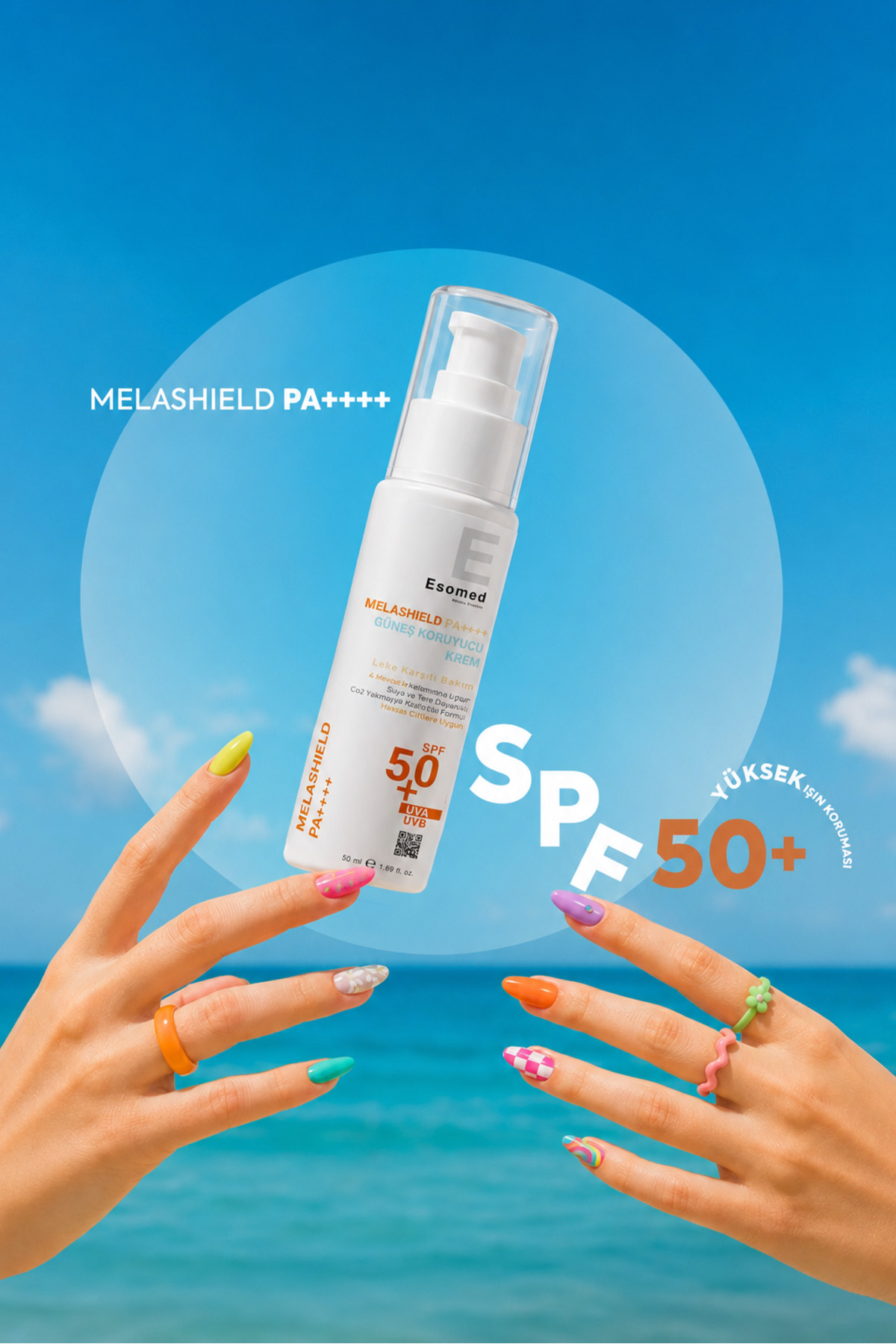 Melashield Kore Parıltısı Güneş Kremi SPF 50+ Göz Yakmayan Suya ve Tere Dayanıklı UVA/UVB Koruma 50ml — Melashield-esomed — تصویر 4 از 8