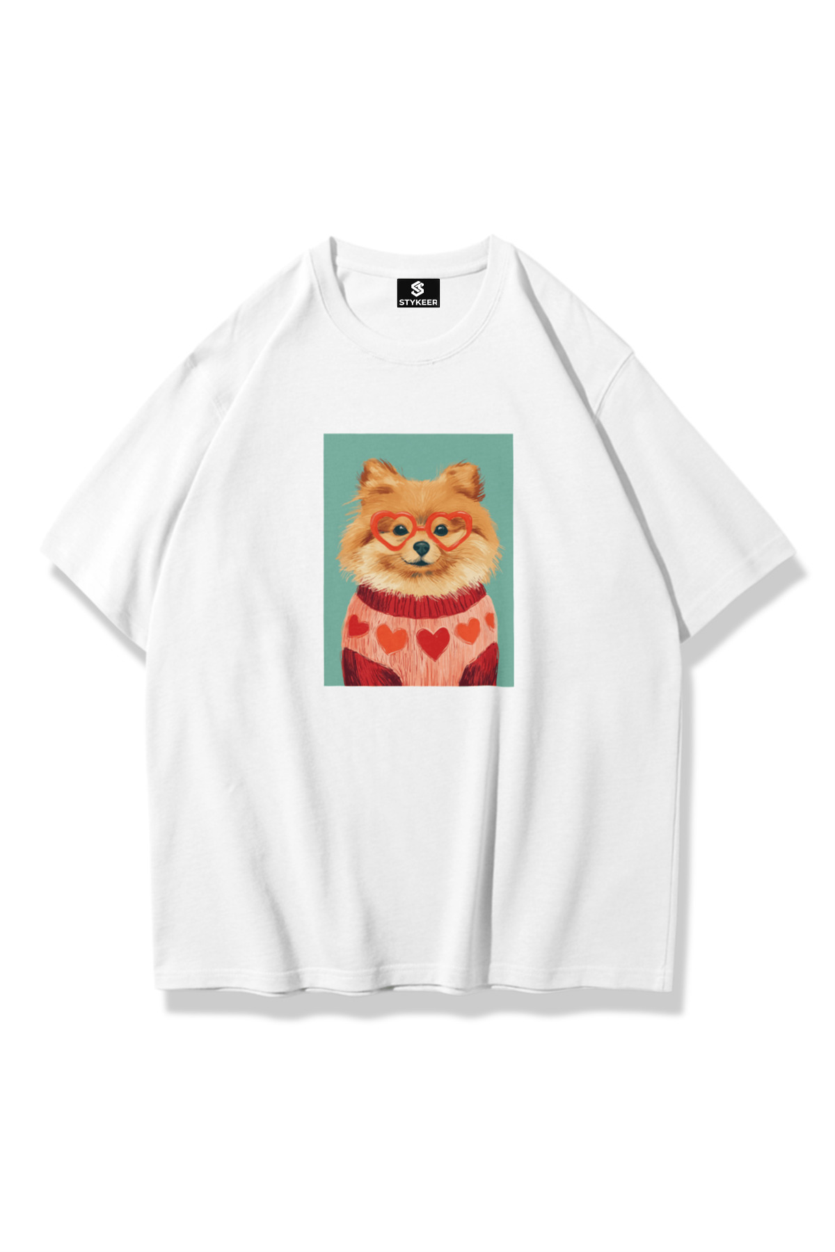 STYKEER Unisex Oversized T-Shirt "Dog" Printed Loose Fit White T-Shirt