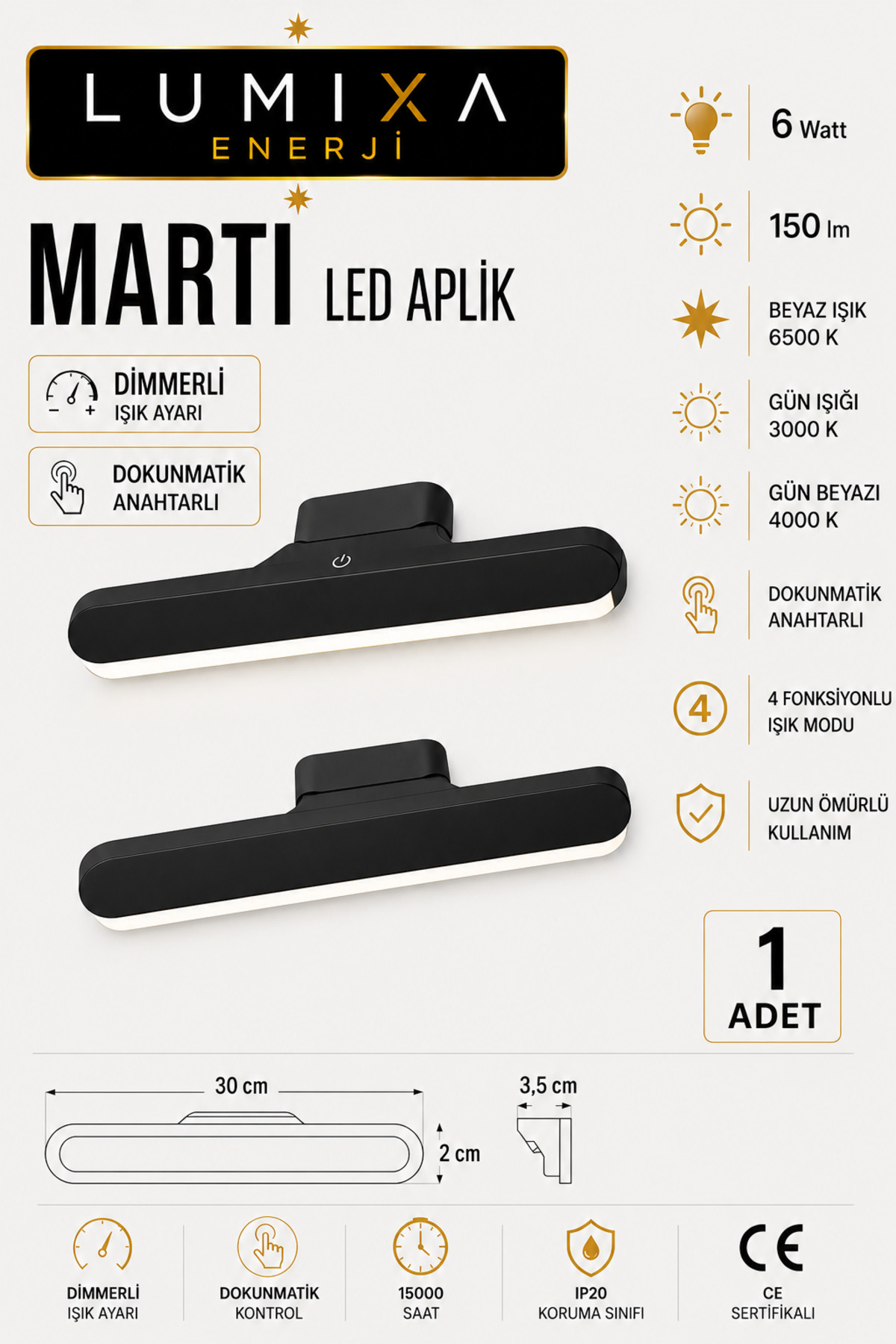 LUMIXA ENERJİ 6 WATT ŞARJLI LED IŞIK USB ŞARJLI KABLOSUZ