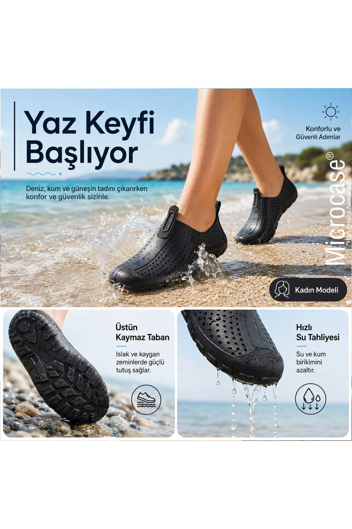 Microcase Unisex Siyah Deniz Ayakkabısı Nefes Alabilen Delikli Yapı Kaymaz Taban AL99098 görsel 5