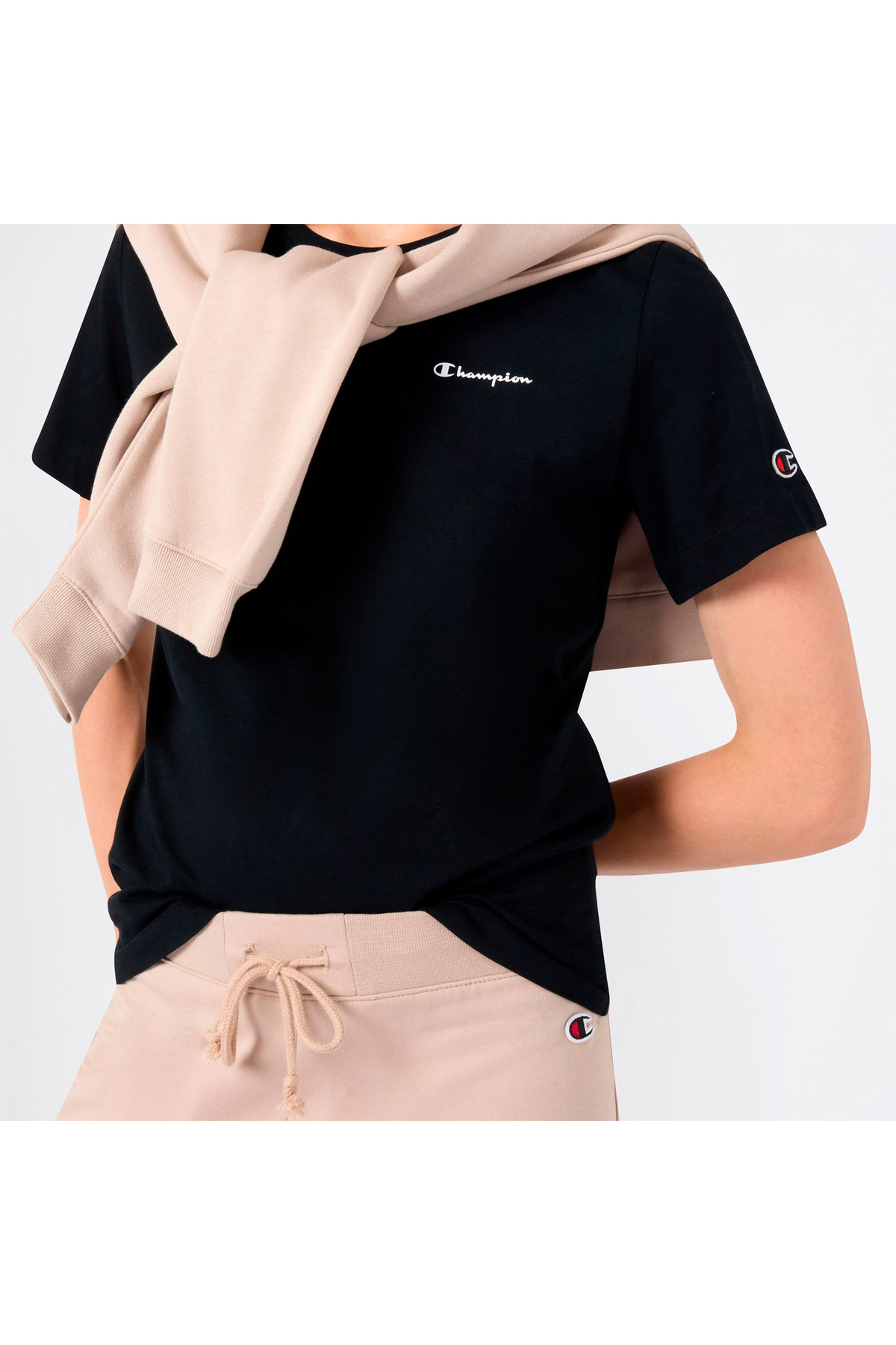 Champion SS Regular Fit Kadın Siyah T-Shirt görsel 4