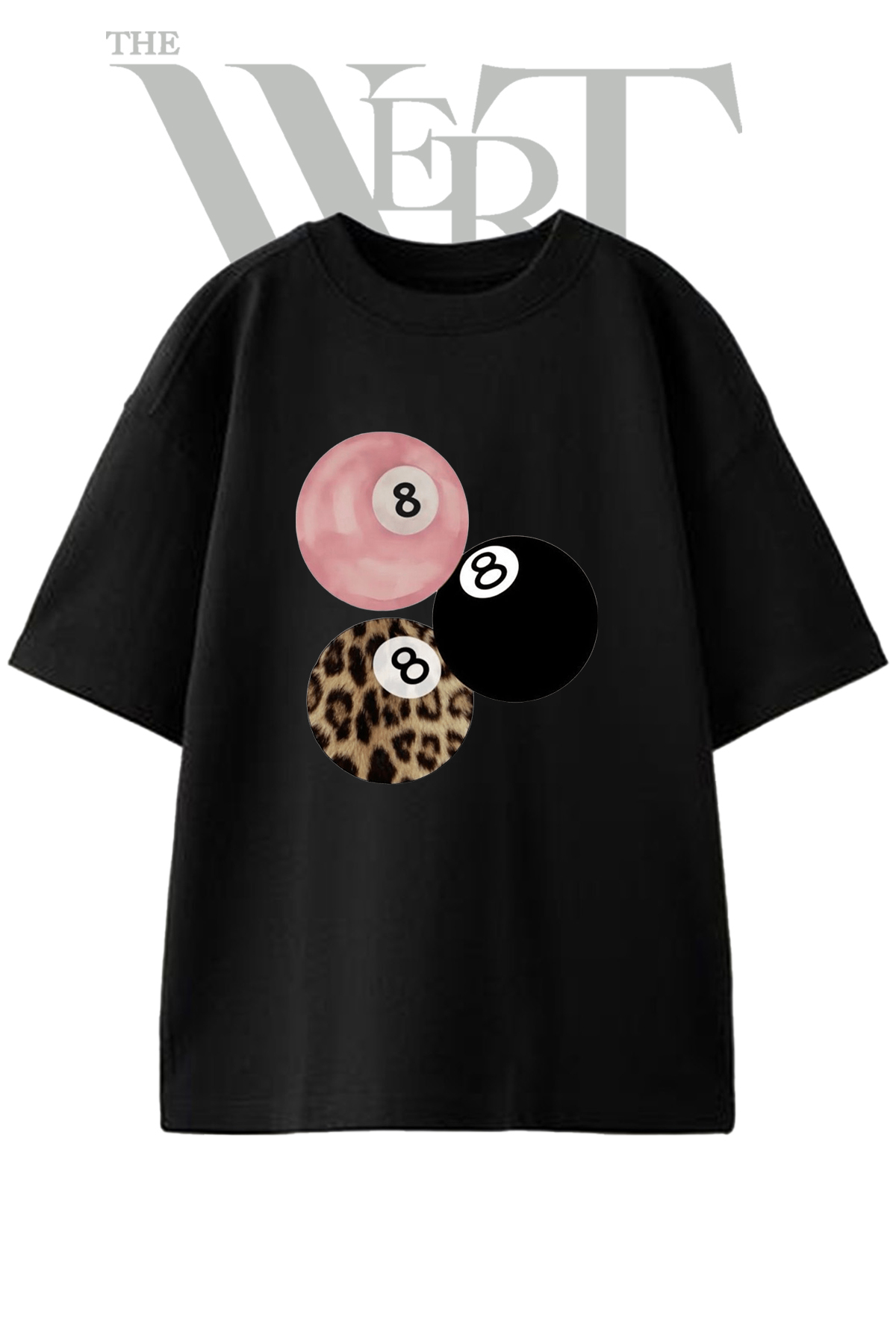 THEWERT 8 Top Leopard Pink Design Printed Unisex Black Oversize T-Shirt
