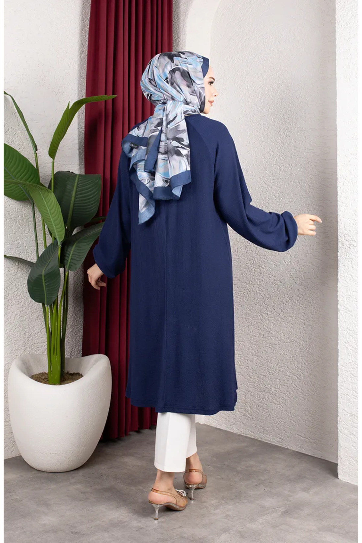 sefamerve Bürümcük Kumaş Reglan Kol Uzun Tunik 0902-05 Lacivert görsel 6