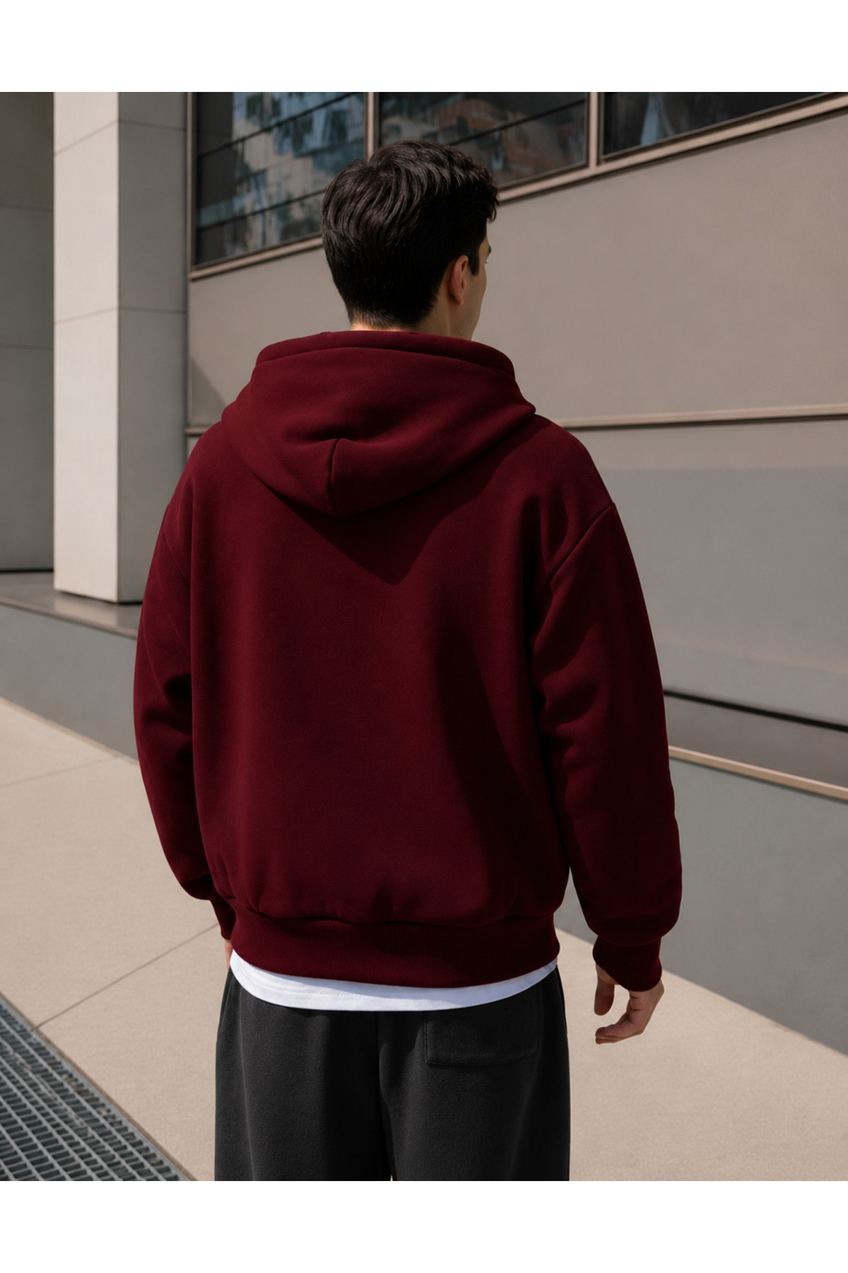 YAKAMEL ERKEK 3 İPLİK FERMUARLI KAPÜŞONLU OVERSİZE RAHAT SWEATSHIRT HIRKA görsel 3