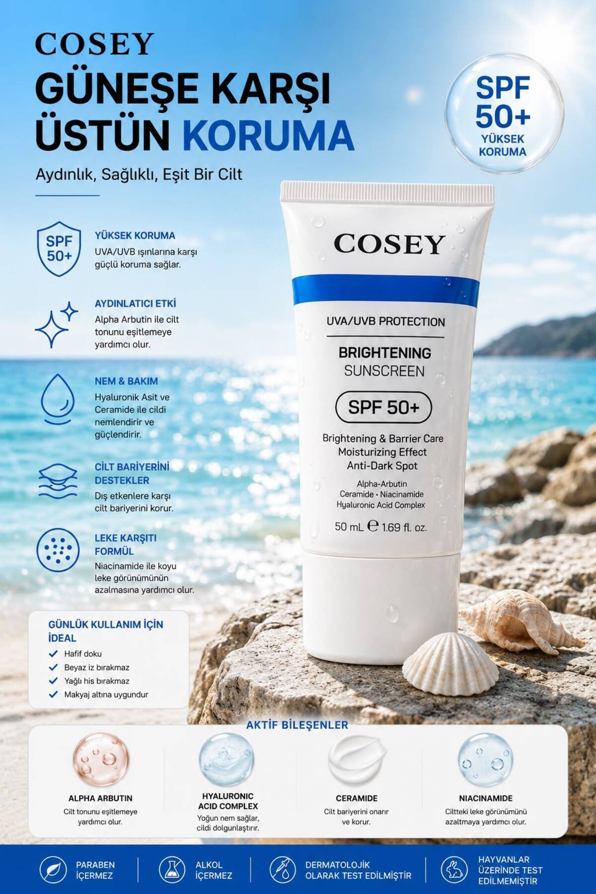 کرم ضد آفتاب روشن کننده و لک بر صورت 50ml / طیف وسیع UVA + UVB 50 SPF