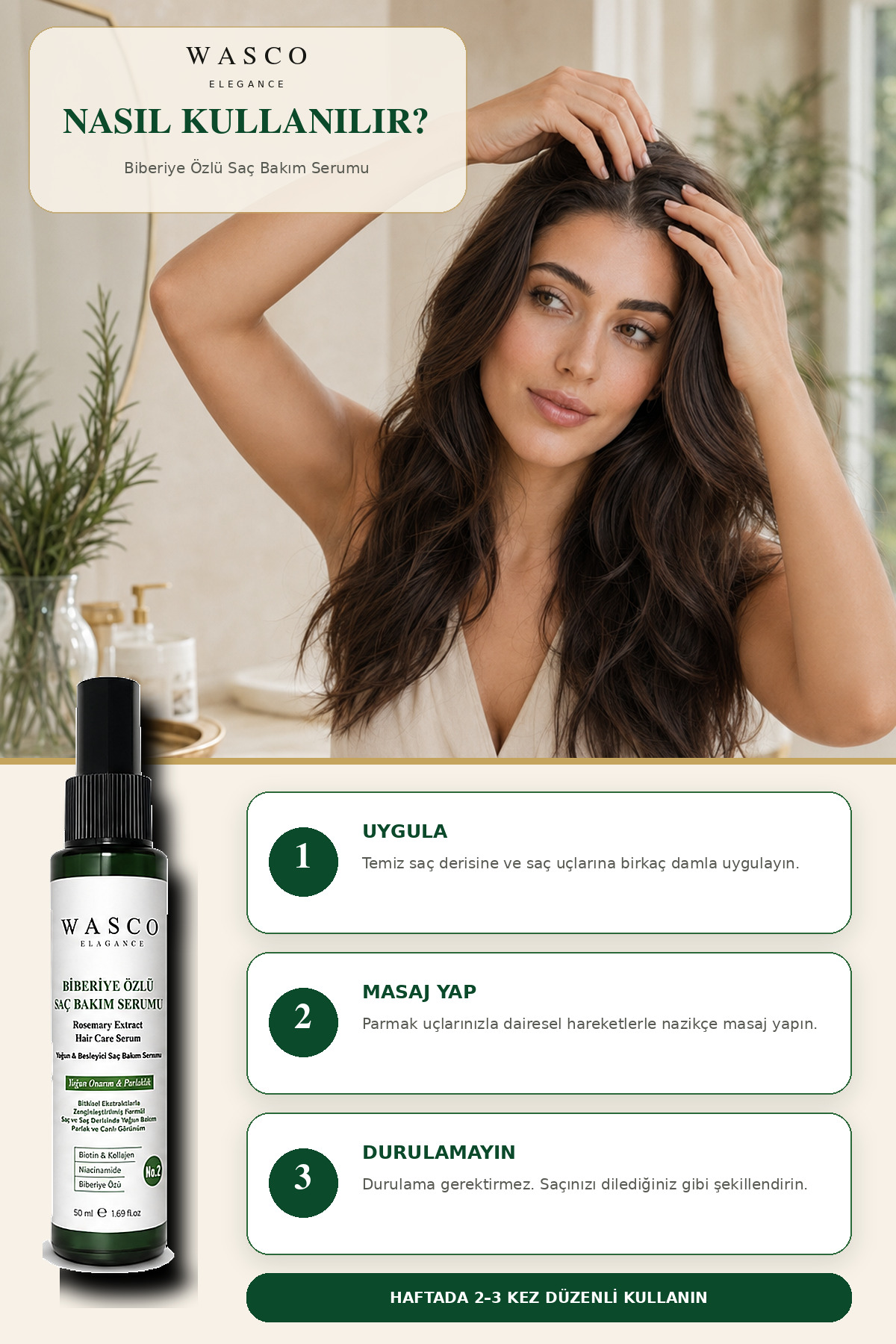 Biberiyeli Saç Bakım Serumu 50 ml | Biberiye, Kafein, Biotin ve Kolajen İçeren Besleyici Saç & Saç Derisi Bakımı — wascobiberiyeserum — تصویر 3 از 8
