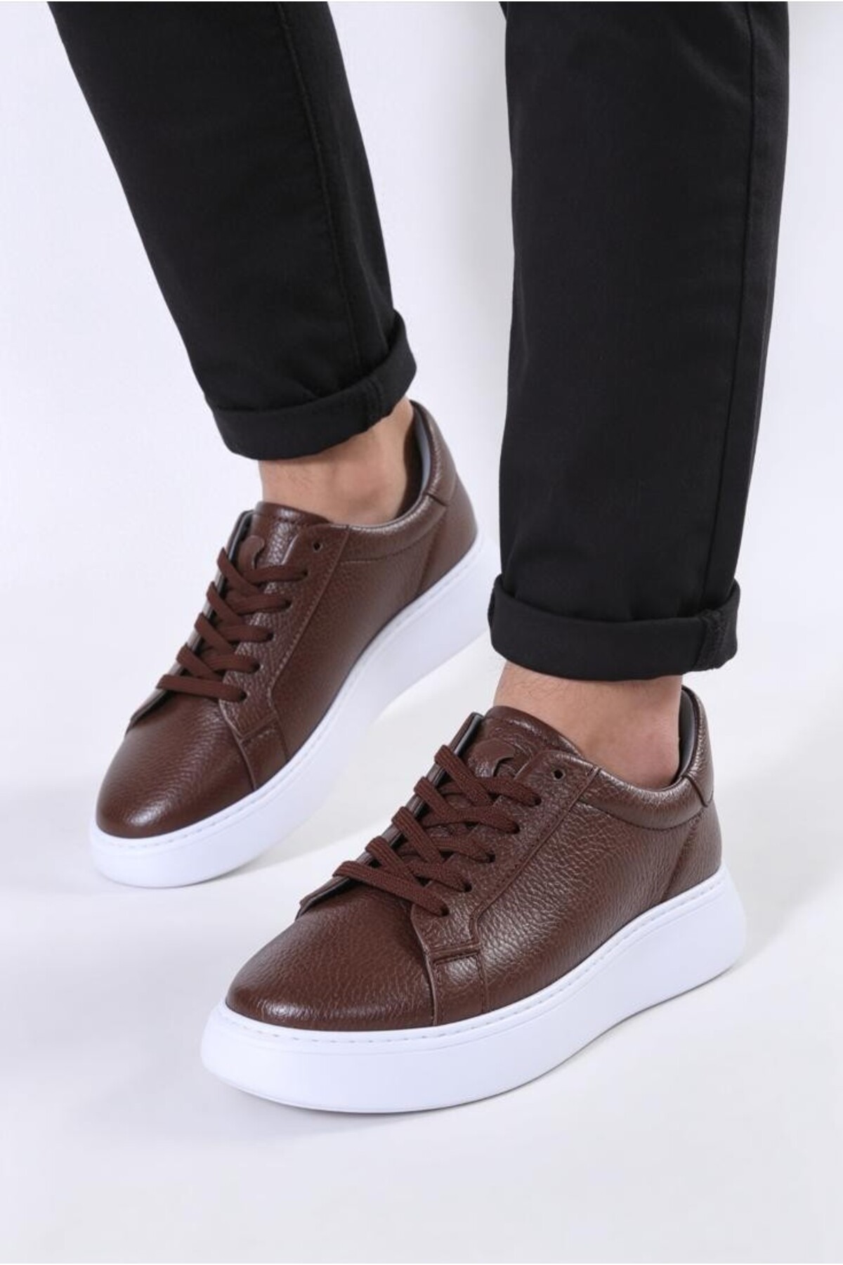 TROVIX Premium Kahverengi Erkek Sneaker, %100 Hakiki Deri, Beyaz EVA Taban görsel 2