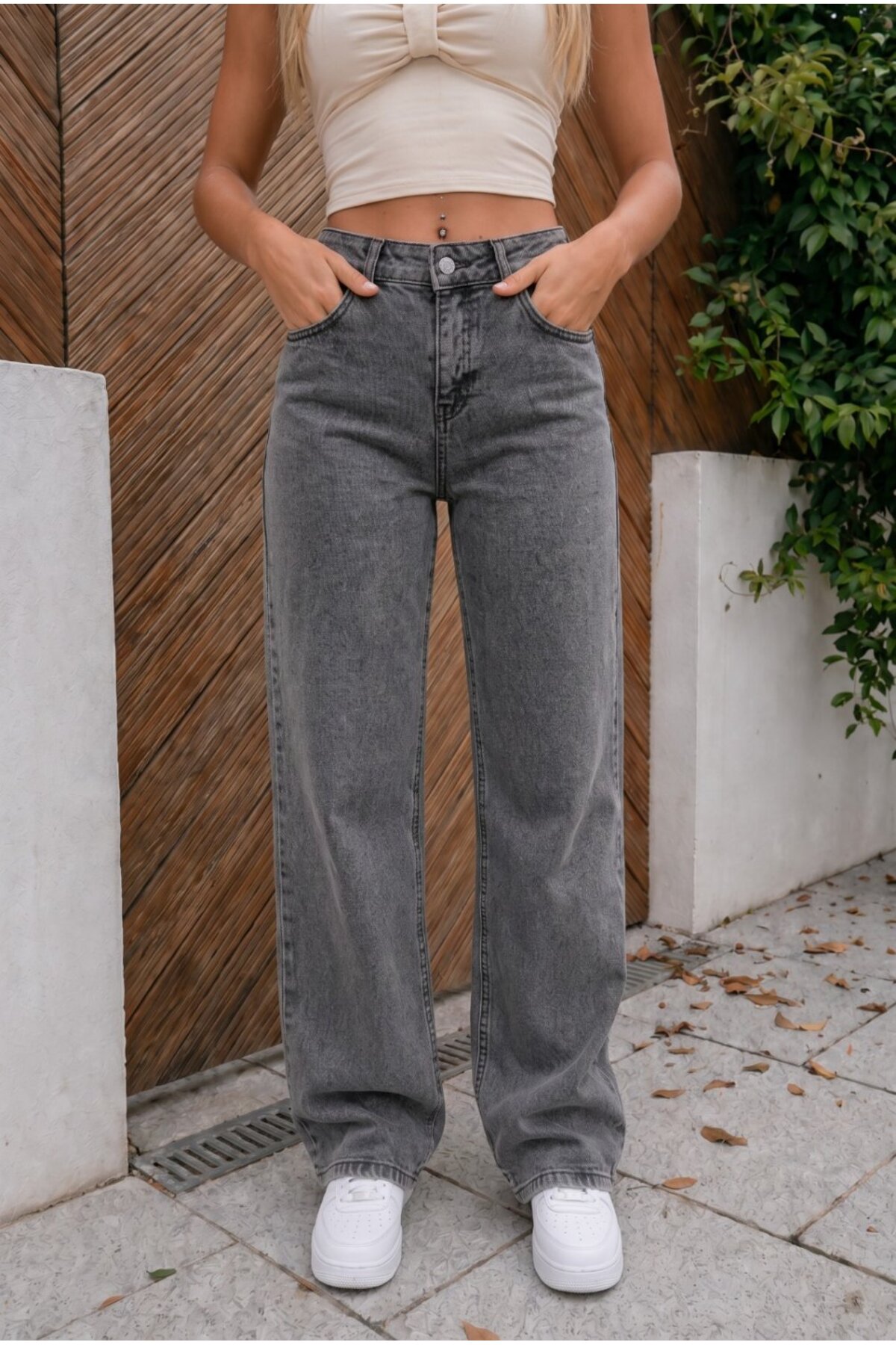 Yüksek Bel Wide Leg Salaş Esnek Palazzo Jean Füme 3