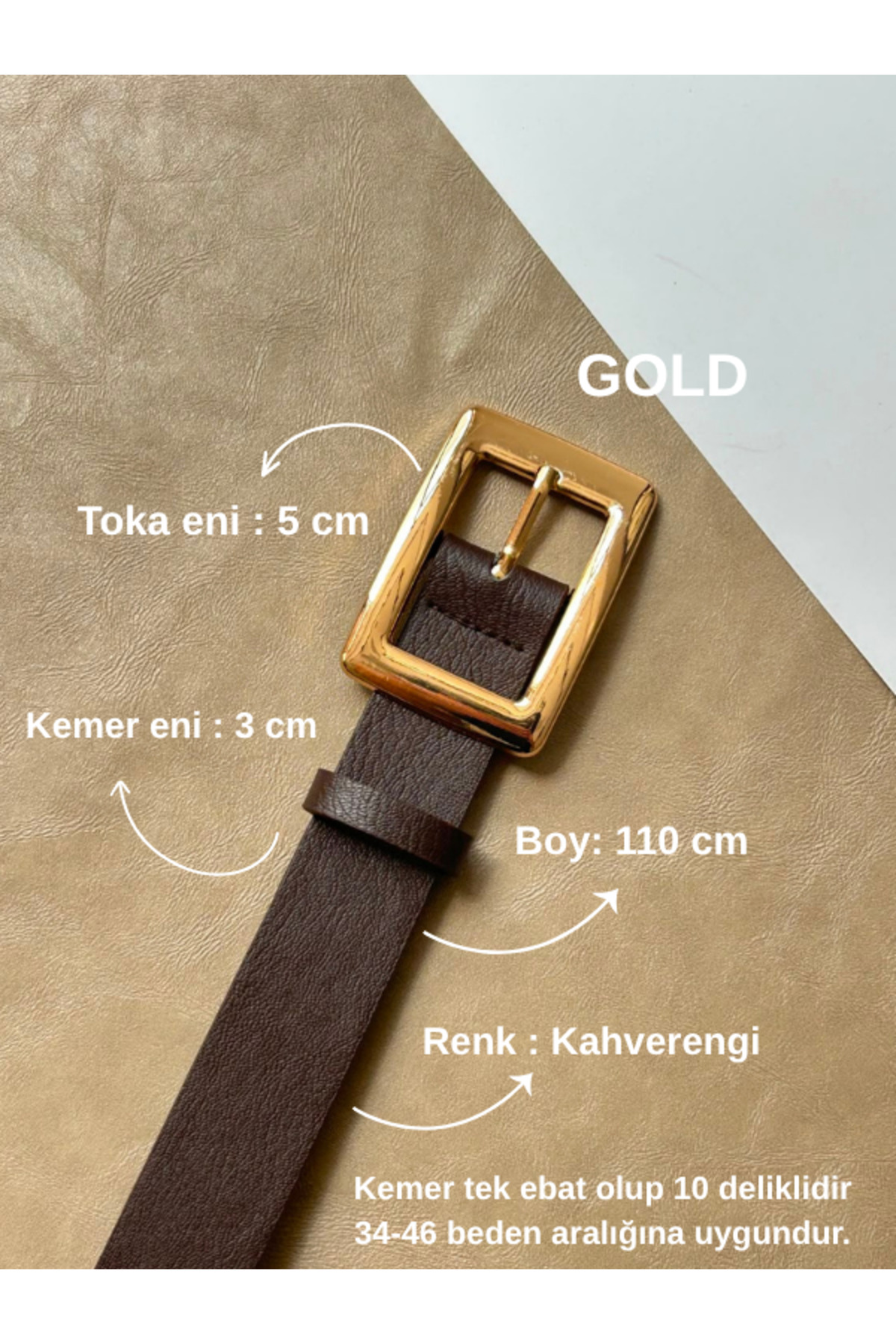 LİA KEMER Kadın Kare Tokalı Gold Kemer Bel Kemeri Ceket Kemeri Elbise Kemeri Pantolon Kemeri görsel 3
