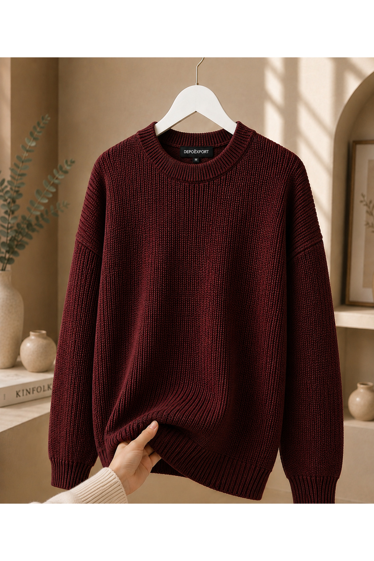 DepoExport Kadın Premium Oversize Bisiklet Yaka Yumuşak Triko Kazak